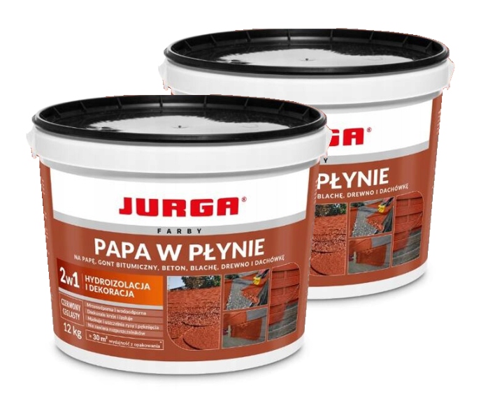 2xPapa w płynie uszczelni dekarski farba na dach płot Jurga 12 kg ceglasta