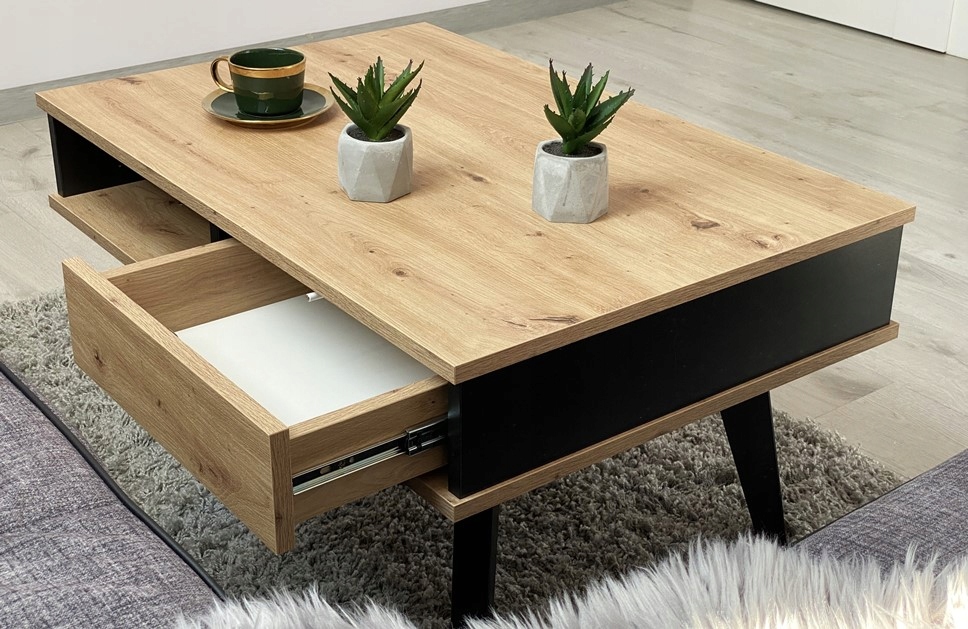 STOLIK KAWOWY RUMBA III Z SZUFLADĄ DĄB ARTISAN Głębokość mebla 60 cm