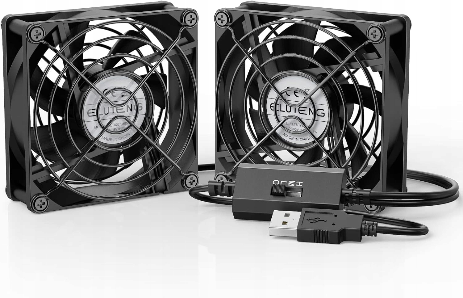 Eluteng Dvojitý počítačový ventilátor Usb 80 mm, 3 rychlosti, 5 V