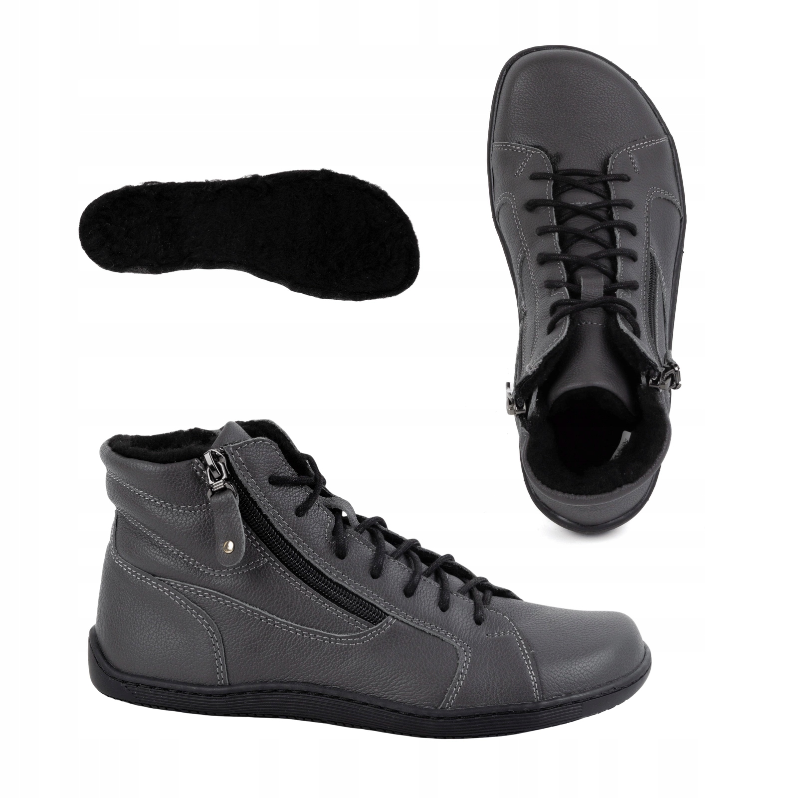 Dámské zimní boty Barefoot 1261 přírodní šedé, dva šněrovací zipy, velikost 41