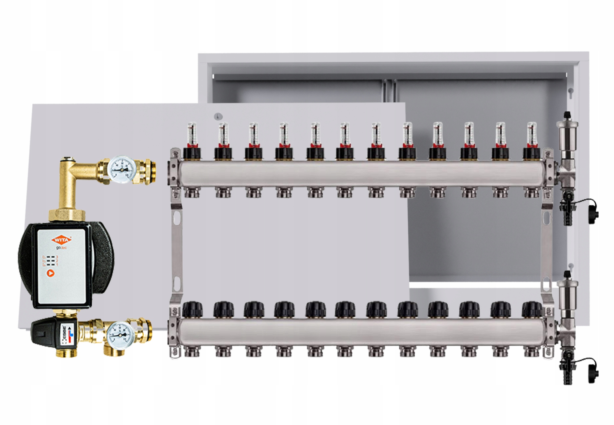 Rozdělovač podlahový nerezový 12 okruhů s čerpadlem Wita box