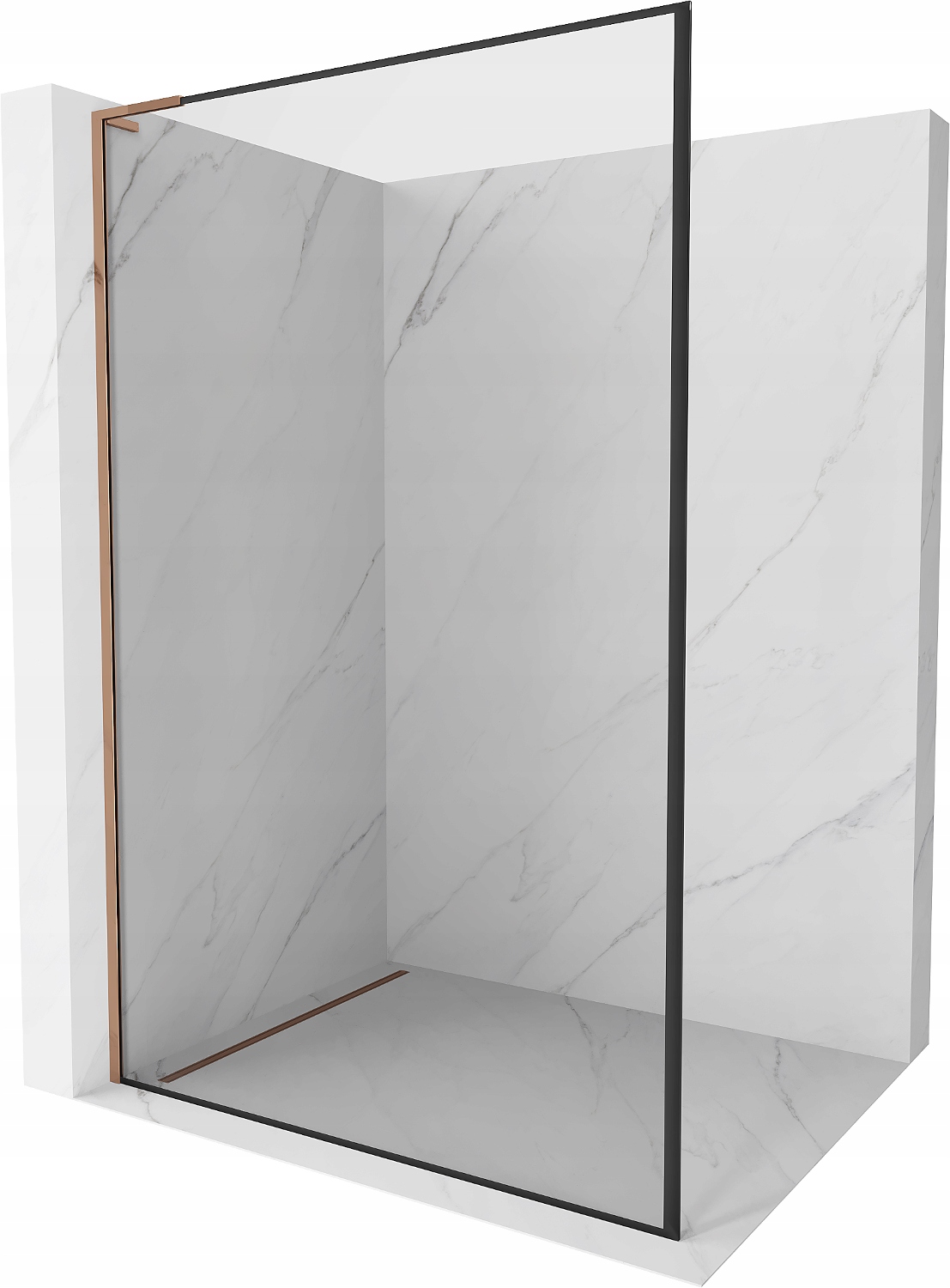 Mexen Kioto L Sprchová Zástěna Walk-in 90x200cm, Černý Rám, Růžové Zlato