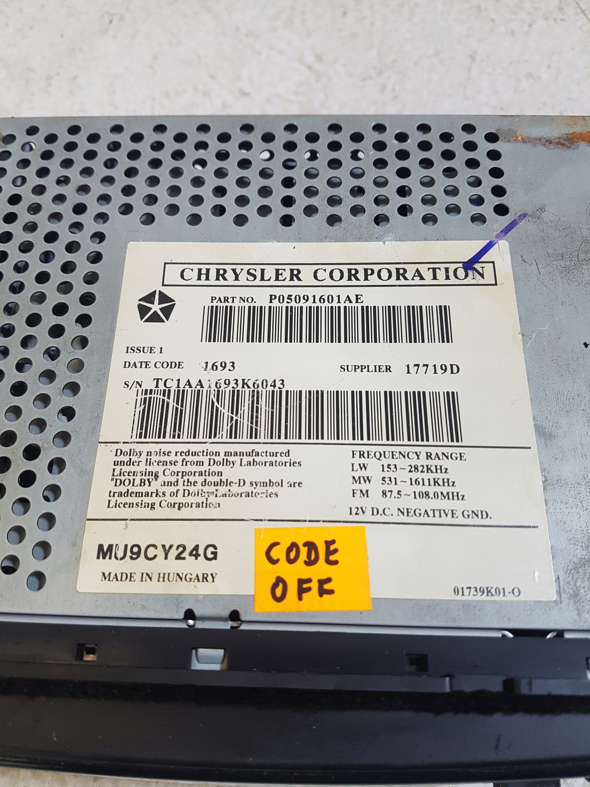 RADIO CHRYSLER PT CRUISER MU9CY24G