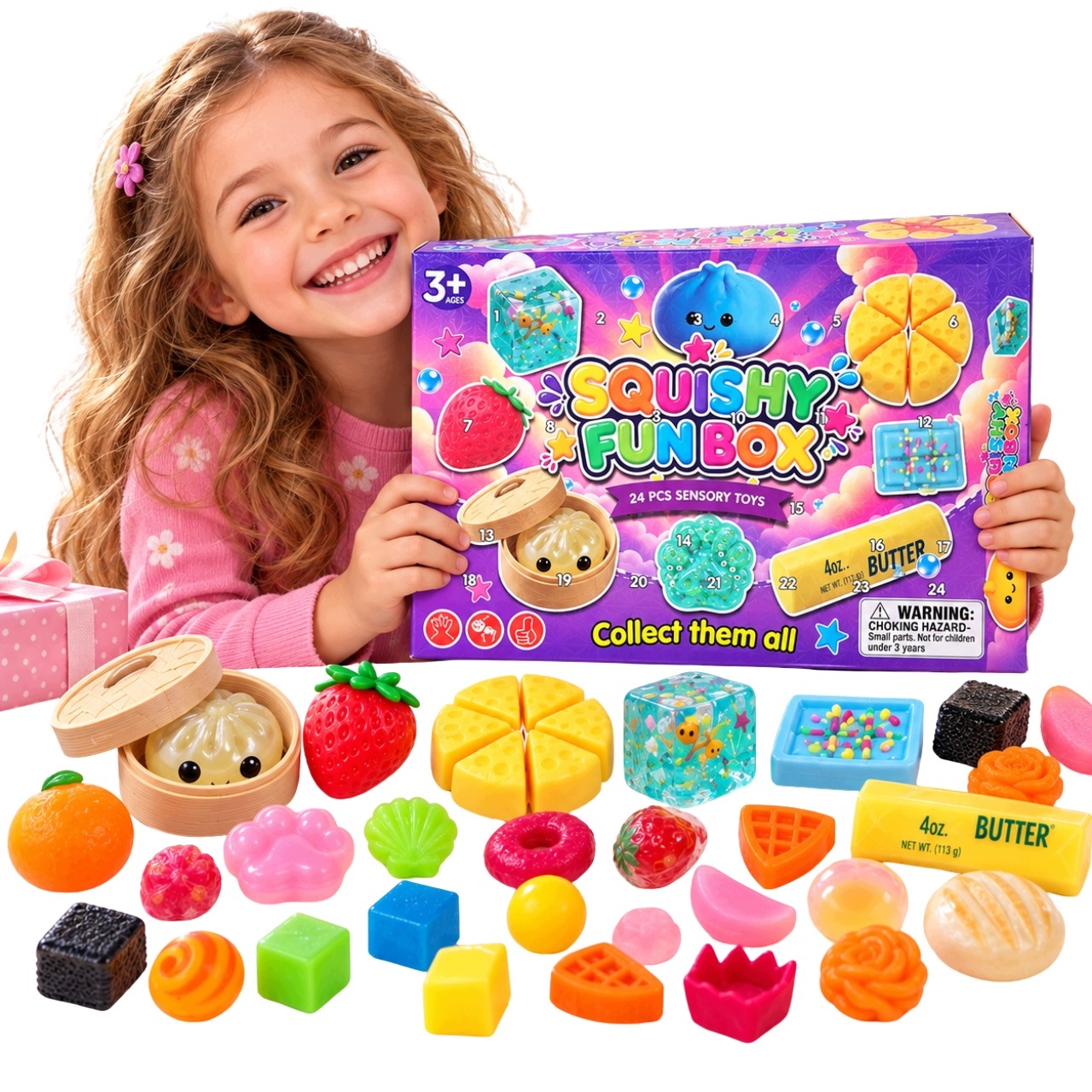 2x Adventní kalendář Mačkací Hračky Squishy 24 kusů Senzorická sada Antistresová sada