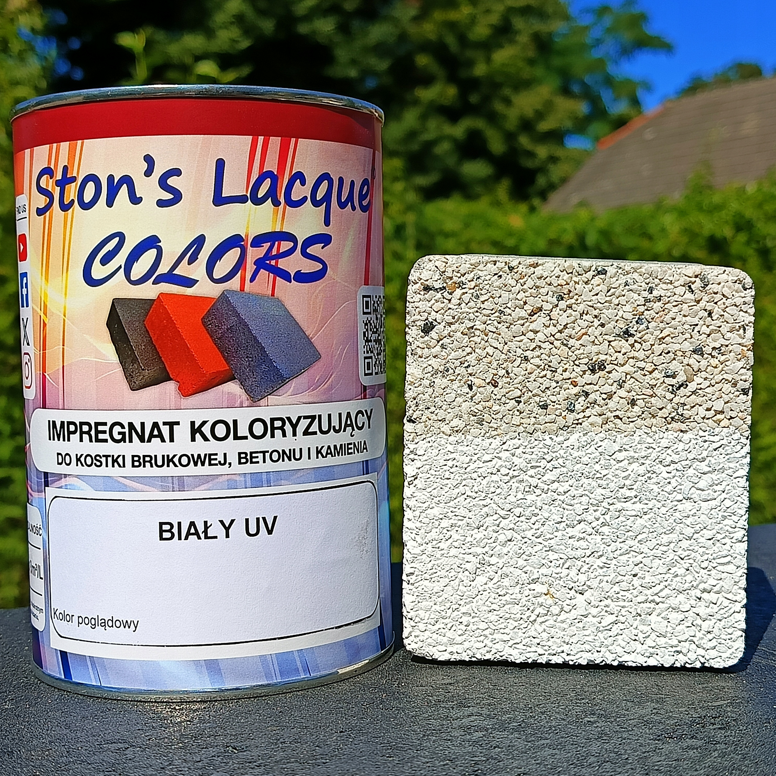 Biała farba do betonu kostki pustaków Uv 1L