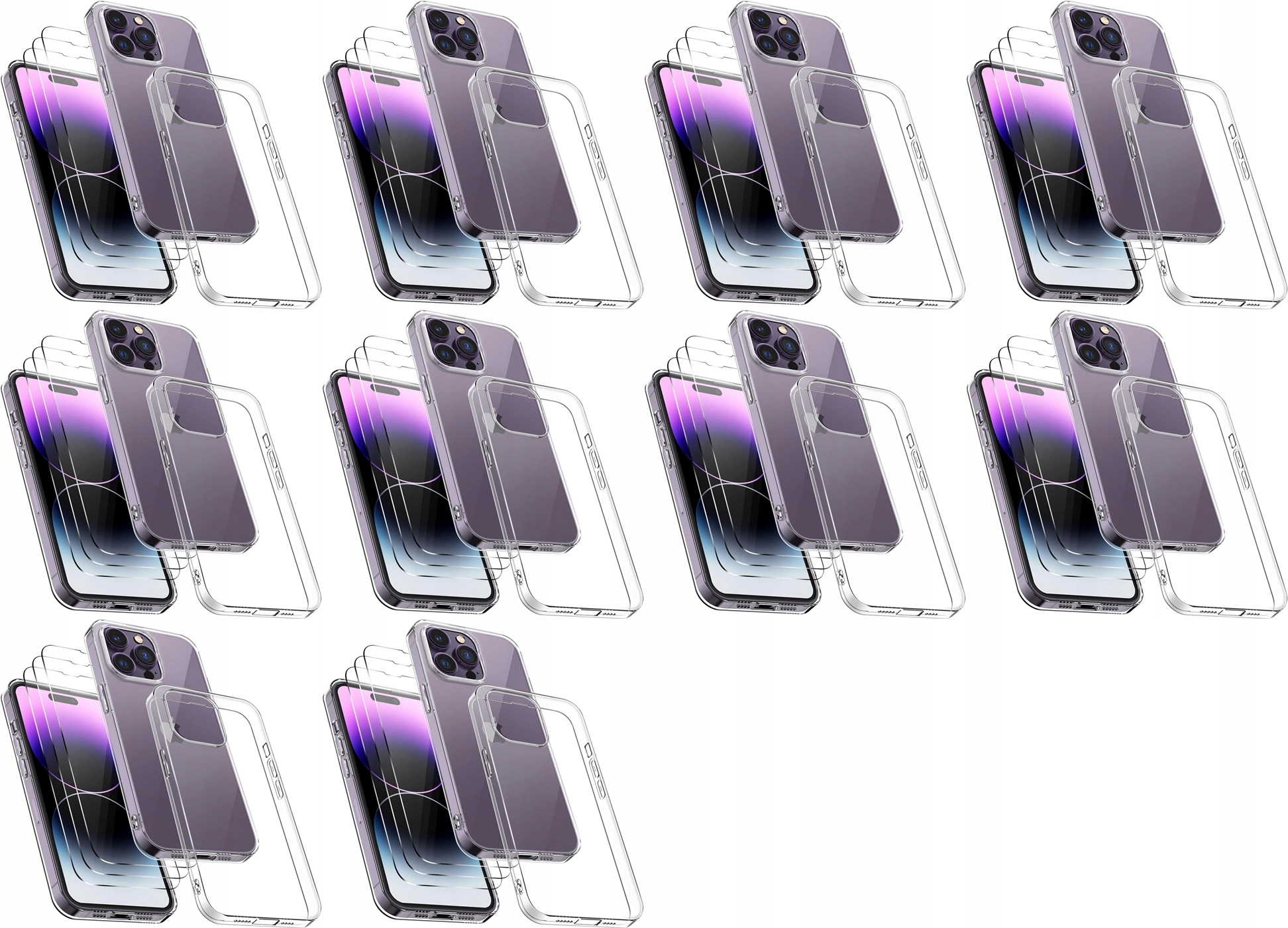 10 x Sada Pouzdro Pro Iphone 14 Pro Max Bezbarvý Silikon 3 x Tvrzené Sklo