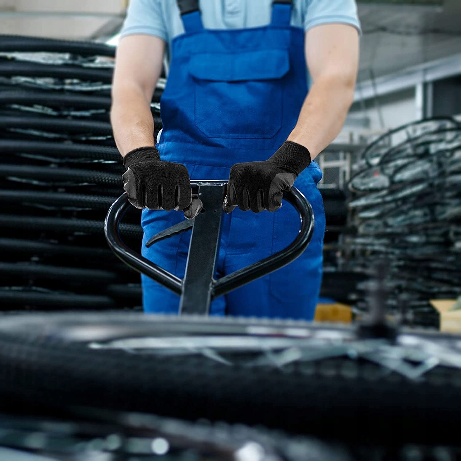 12 PAR Rękawice Robocze Rękawiczki Powlekane Czarnym Poliuretanem r.6-XS Liczba par w opakowaniu 12