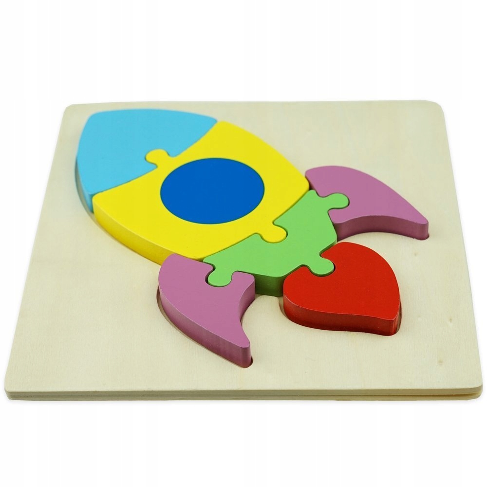 DREWNIANA KOLOROWA UKŁADANKA PUZZLE RAKIETA Liczba elementów 7 szt.
