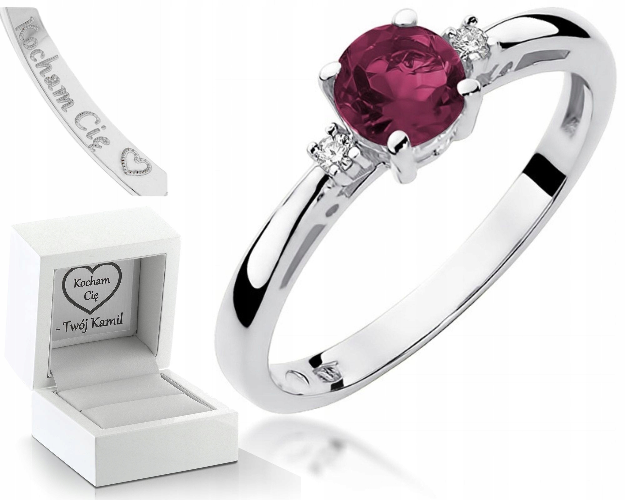 Prstýnek Rubín Brilianty Bílé Zlato 585 Gravírování
