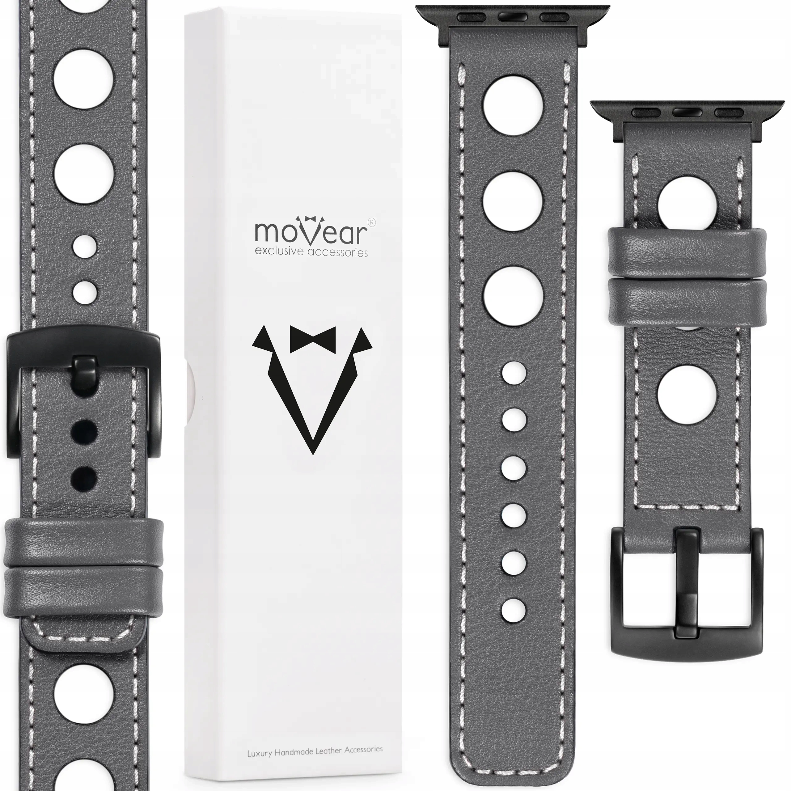 Kožený řemínek pro Apple Watch 42/41/40/38 mm Handmade Šedý Movear