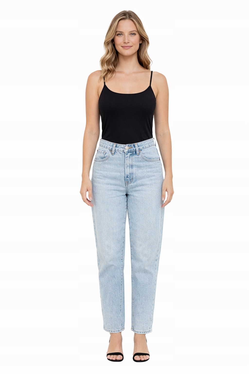 Dámské Džíny Mom Jeans S Flitry, Středně Vysoké, Velikost I3A