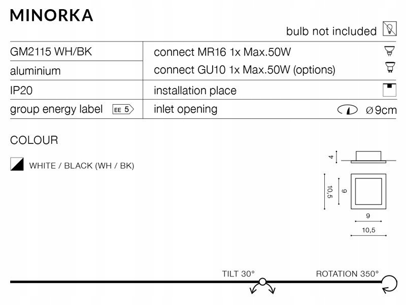 Czarna oprawa oświetleniowa oczko wpust Minorka Kod producenta AZ4142