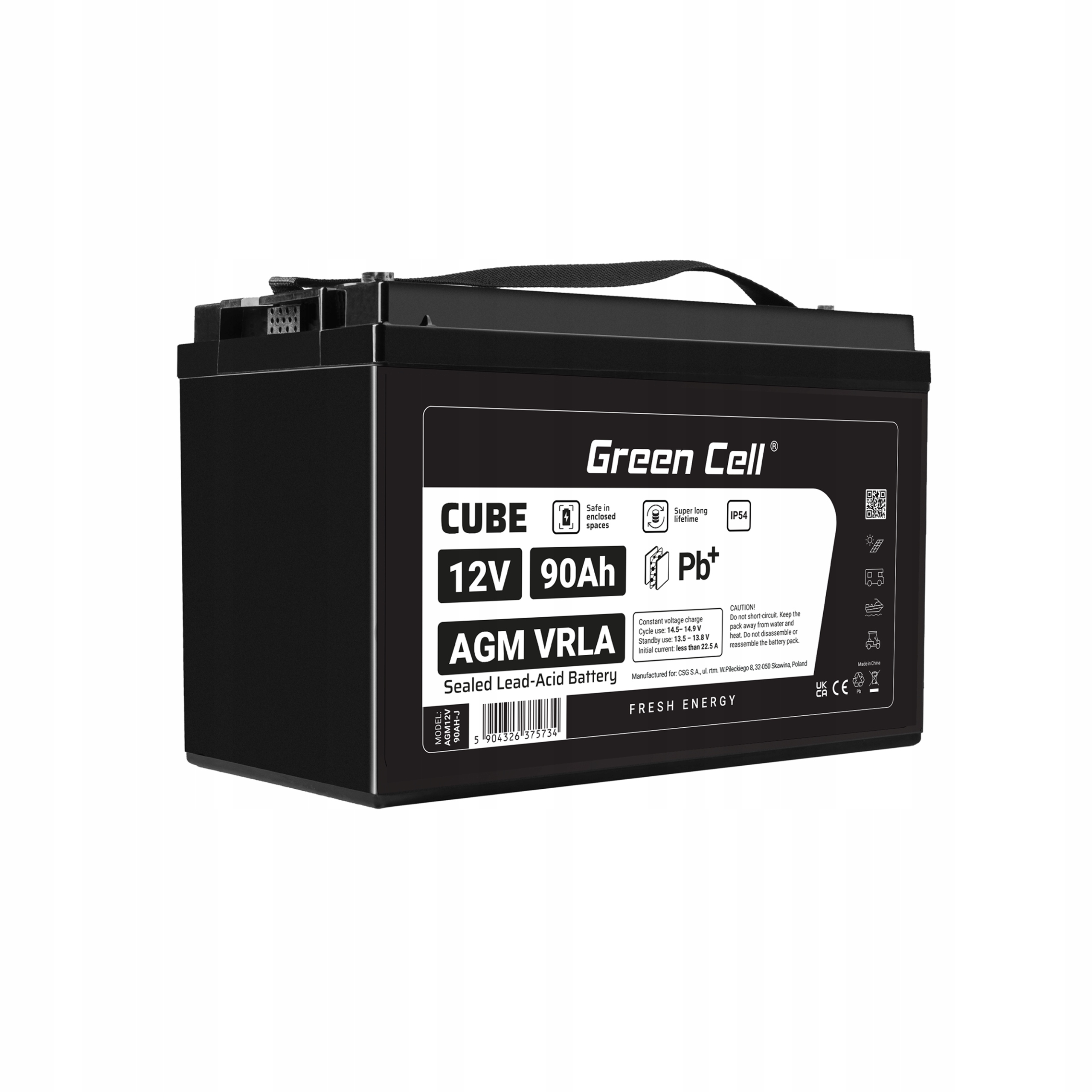 Akumulator Agm 12V 90Ah Vrla Bezobsługowy do Ups Kosiarki Kampera Łodzi Wag