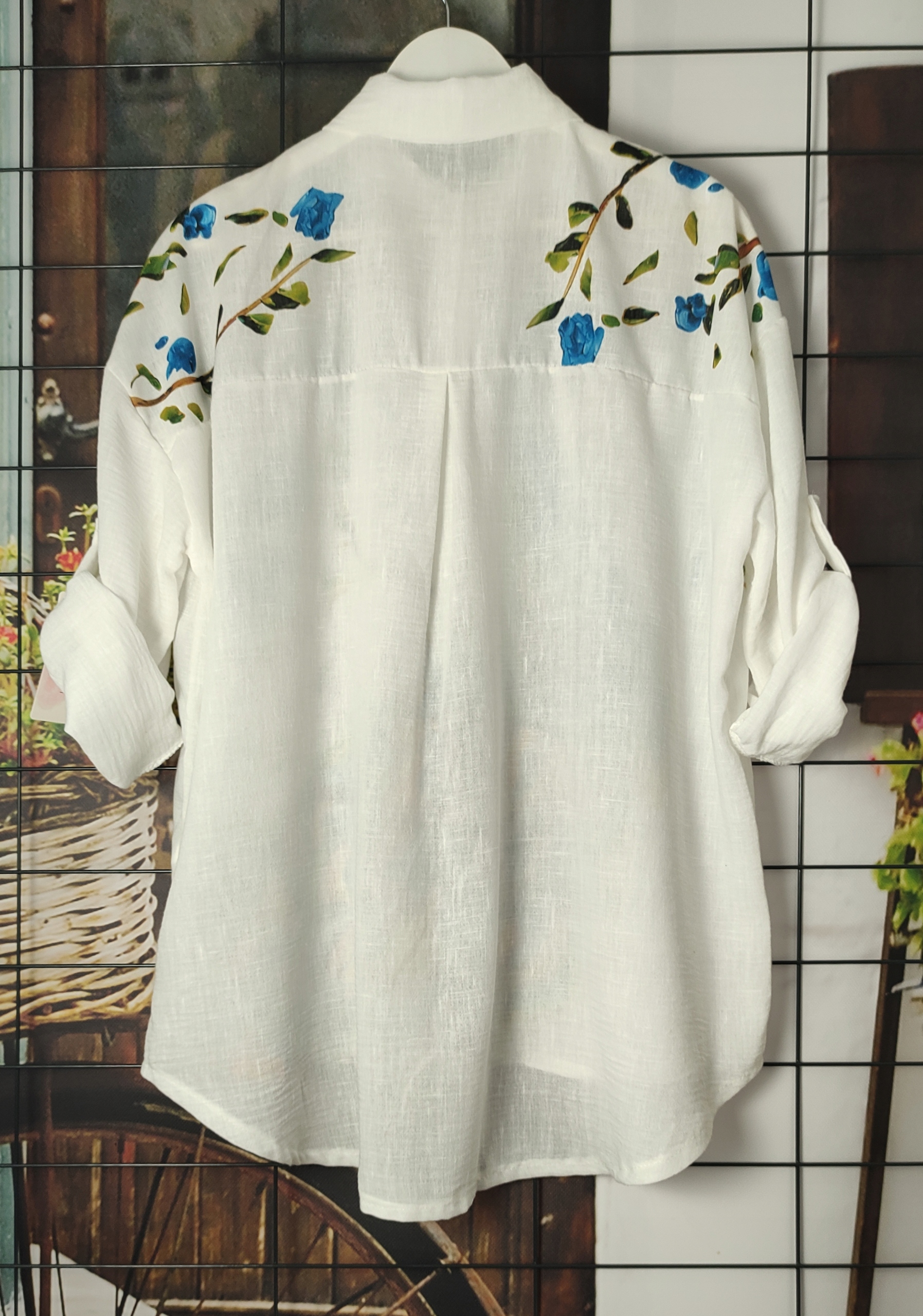 BLUZKA ROZPINANA koszula WŁOSKA a'la LEN BIAŁA PAW GUZIKI Z KOŁNIERZYKIEM Rozmiar uniwersalny