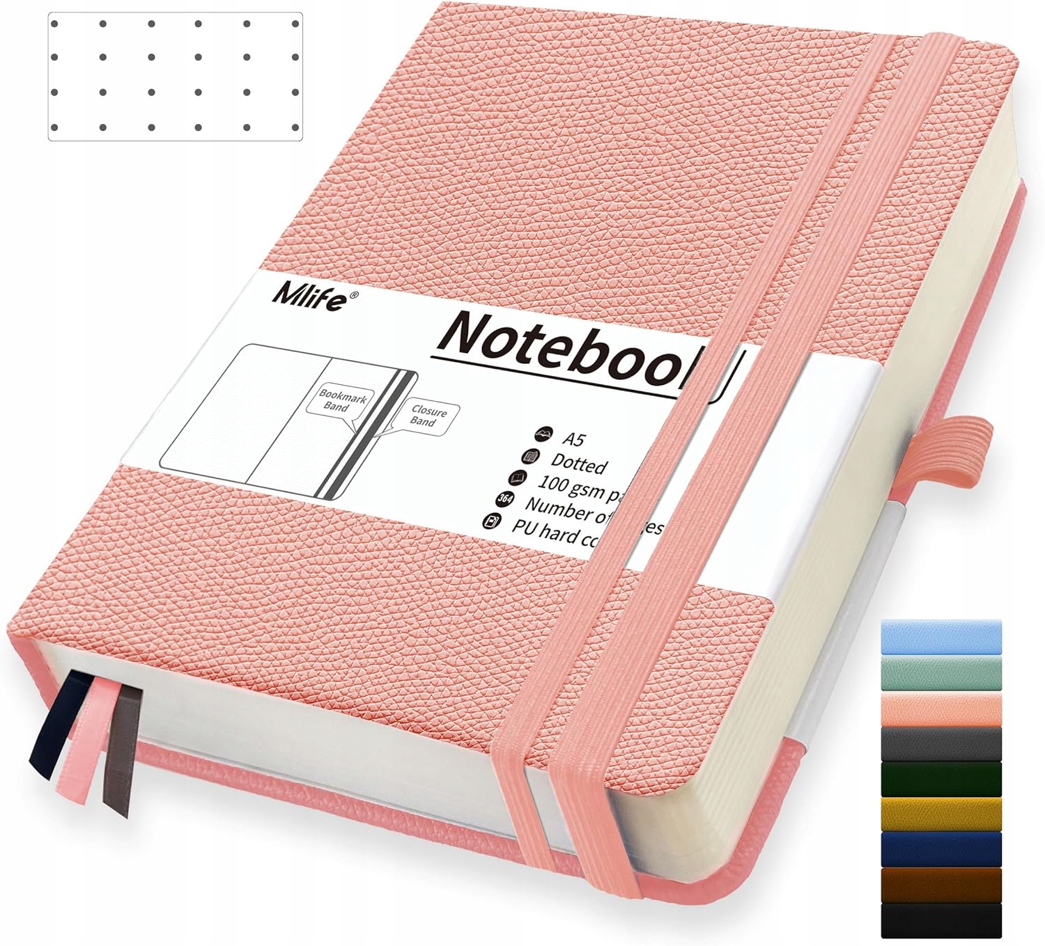 Mlife A5 Notatnik w Kropki,360 Stron I Papier Odporny Na Atrament różowy