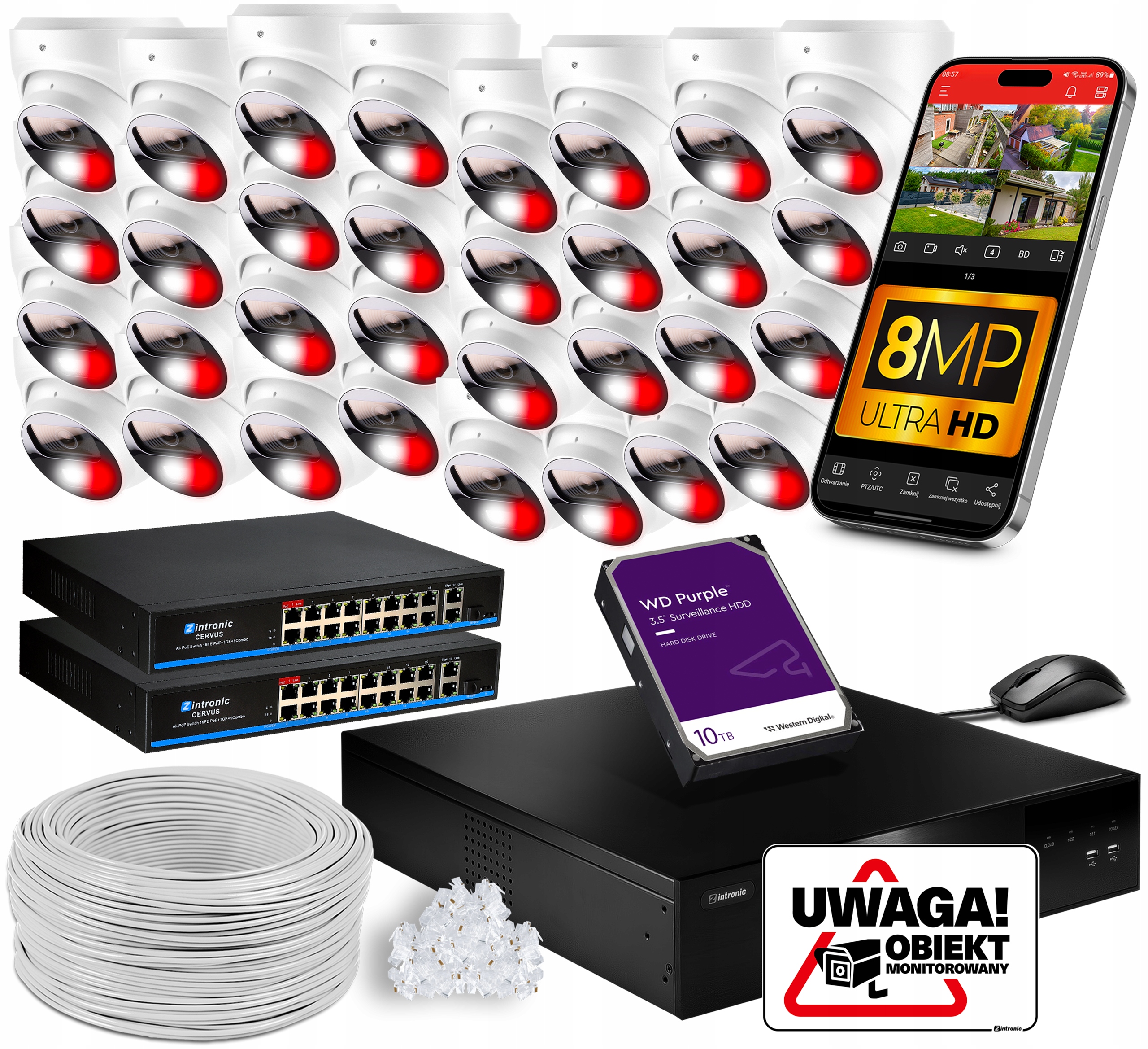 Sada na monitorovanie 32 kamier Poe 4K Uhd 8MPx 10TB Detekcia, Audio Switch