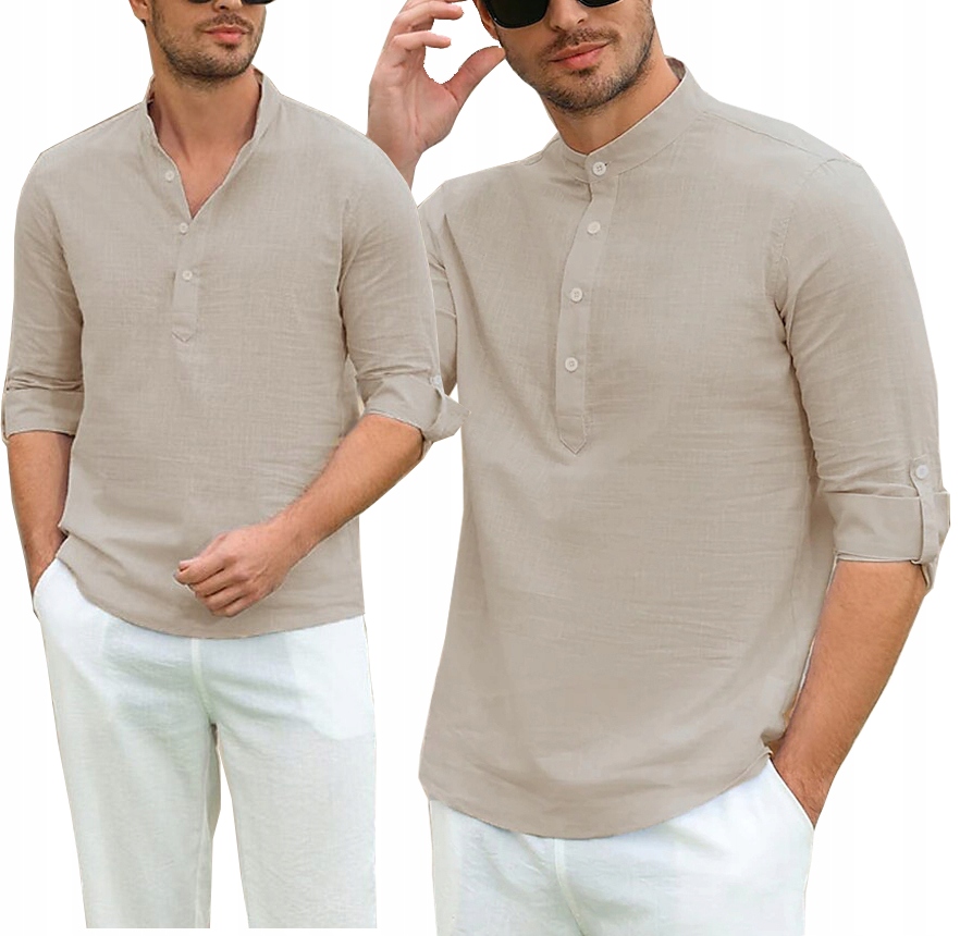 Pánská Košile Se Stojáčkem Vzdušná z bavlny na léto