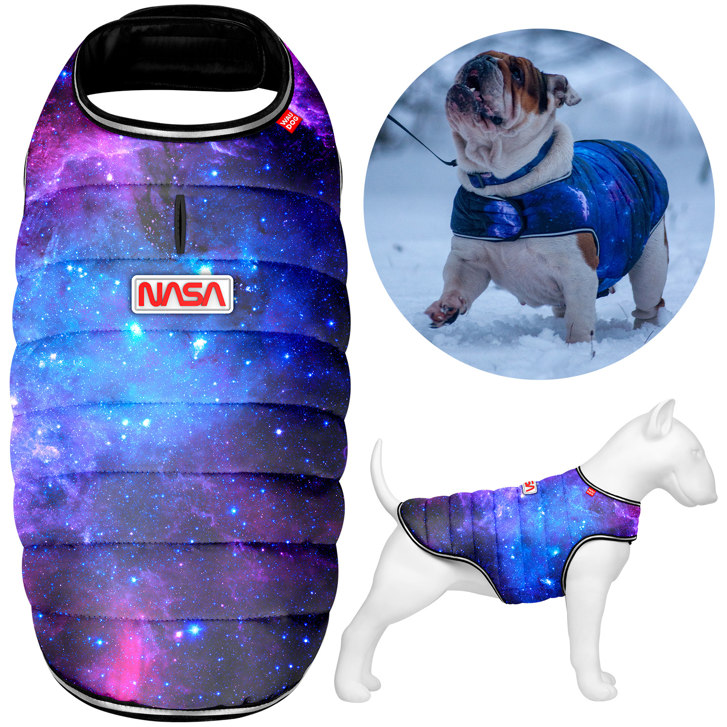 Levně Oblečení Bunda pláštěnka pro psa rychle odnímatelná, obrázek „NASA21“ vel. L