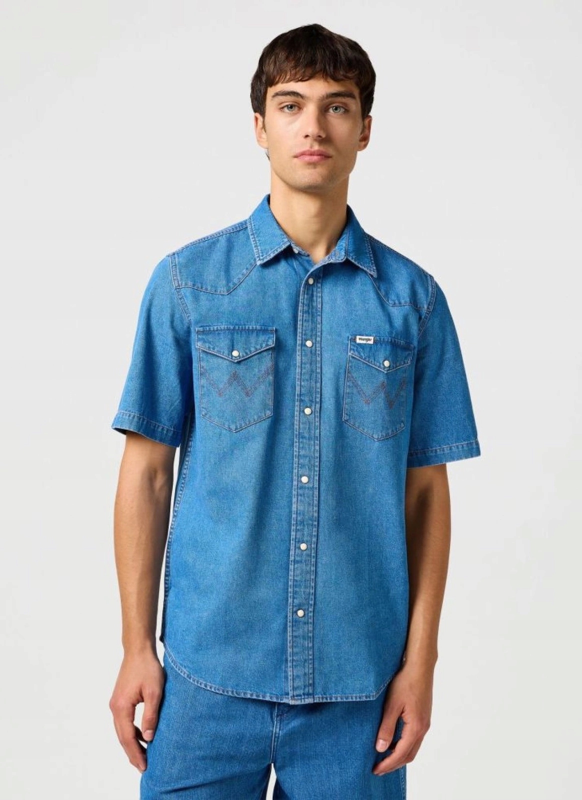 Pánská džínová košile Wrangler Ss Western Shirt MID Wash 112362743 S