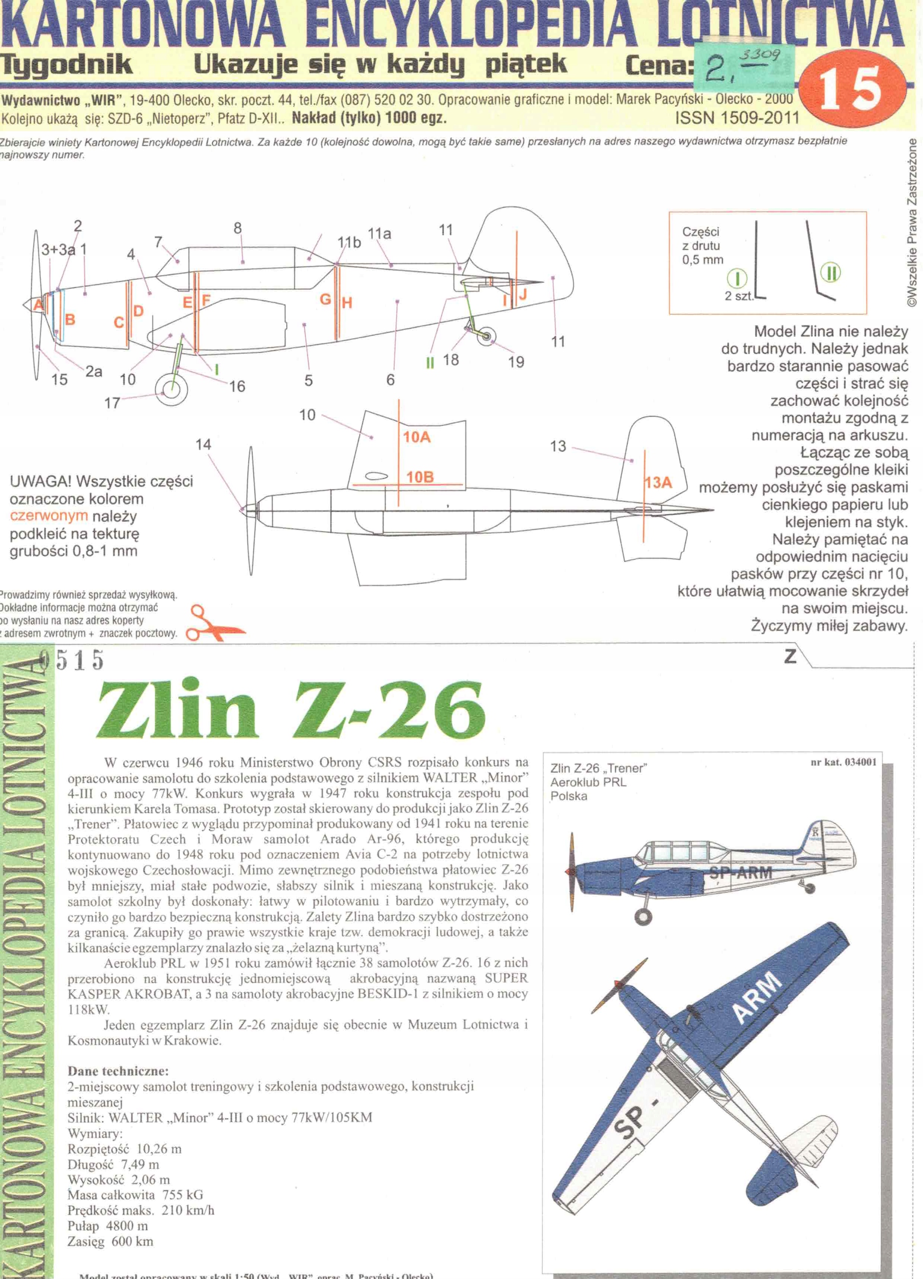 Kel 15 Zlin Z-26 1:50