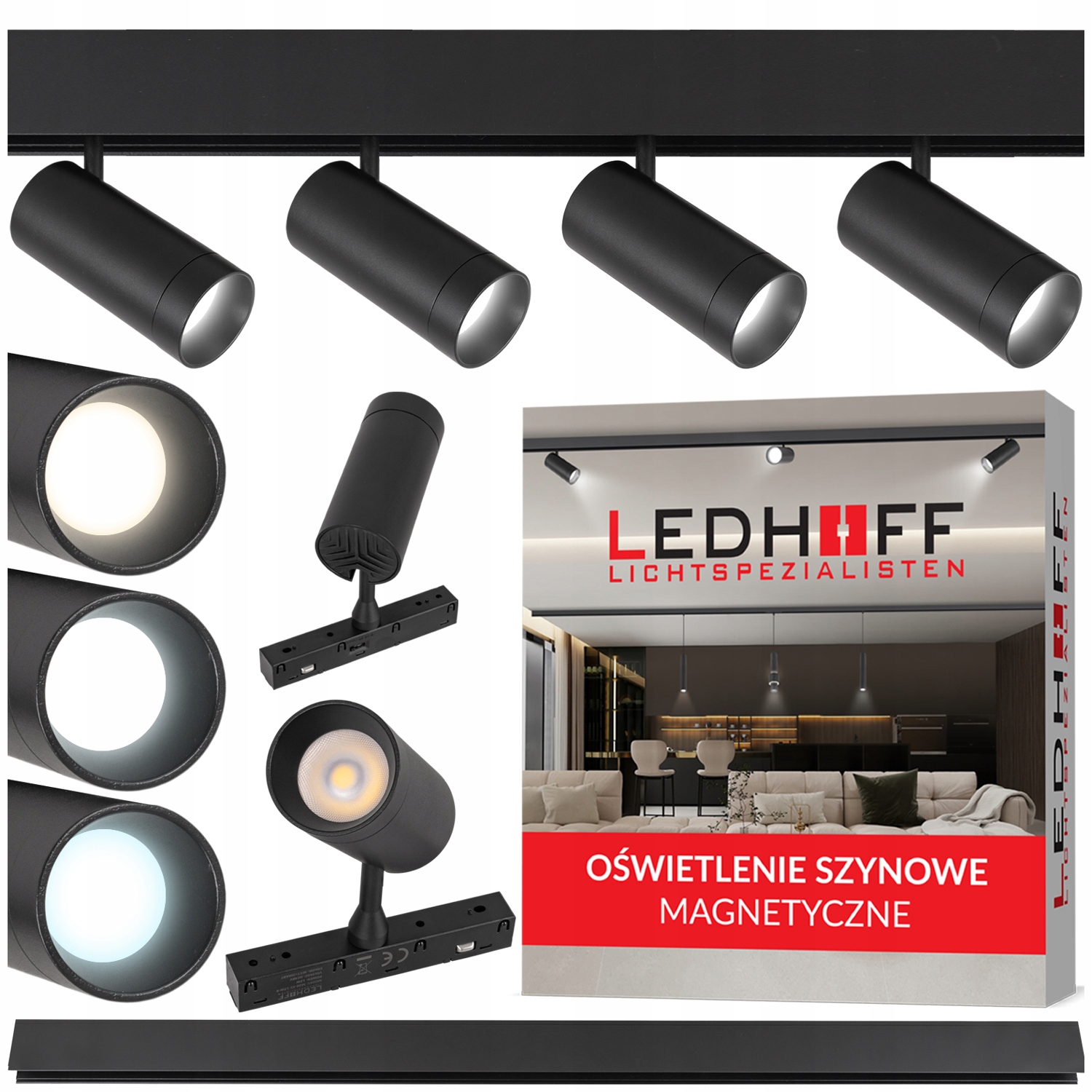 Magnetická lišta 4x Led lampa Bodová Spot 12W 3 Barvy Světla sada