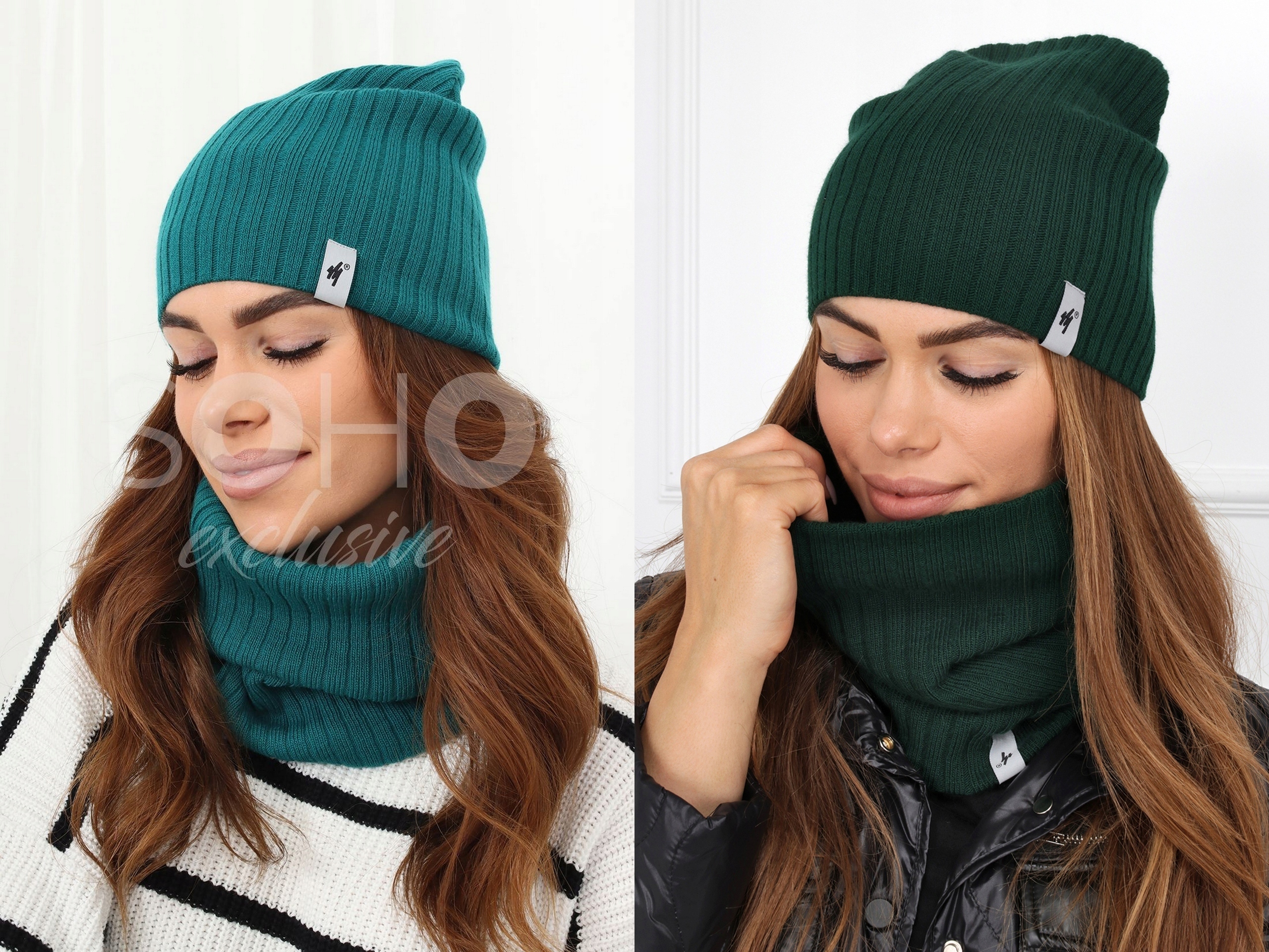 KOMPLET DAMSKI CZAPKA BEANIE KOMIN DUŻY ZESTAW CIENKI LEKKI WIOSENNY KOLORY Model 2204