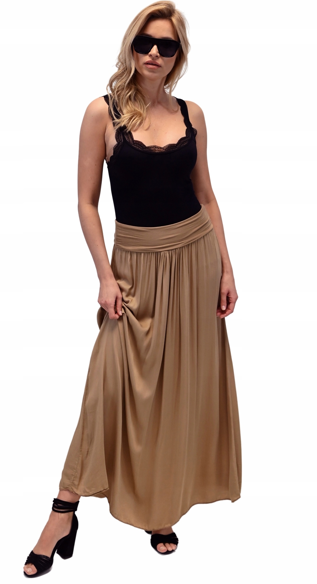 ZWIEWNA DŁUGA SPÓDNICA MAXI DO KOSTEK BOHO DAMSKA Odcień karmelowy