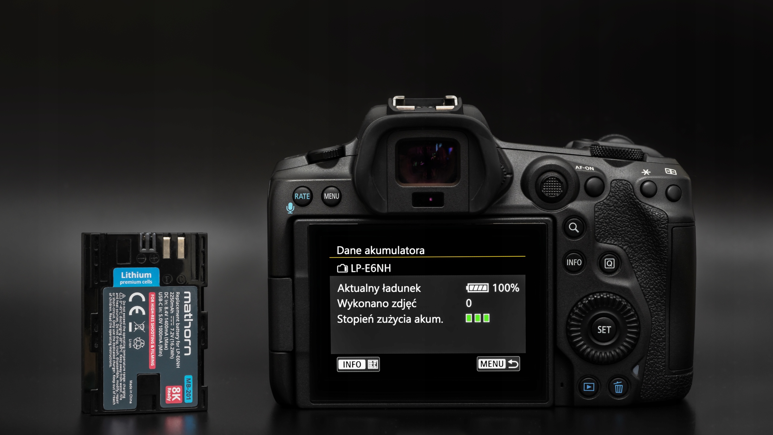 Akumulator Mathorn do Canon LP-E6NH 2250mAh USB-C Symbol baterii LP-E6NH