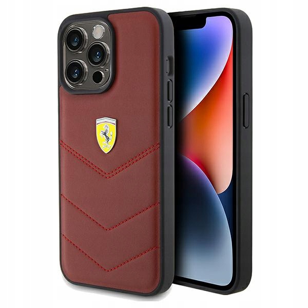 Etui Ferrari Leather Stitched Lines na iPhone 15 Pro Max czerwone Ferrari