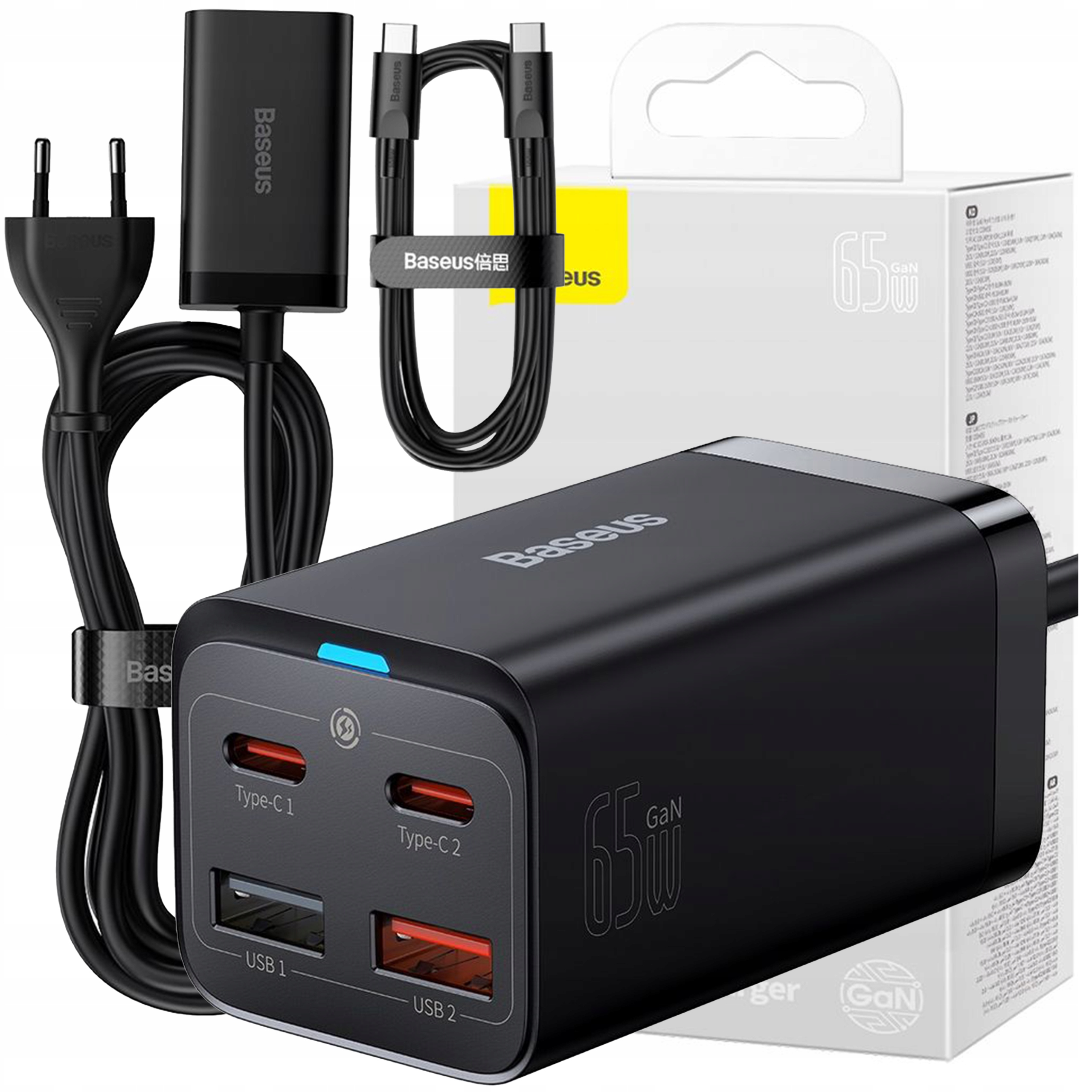 Baseus Nabíjačka Sieťová GaN 2x Usb-c 2x Usb 65W Pd Qc Pre Telefón Notebooku