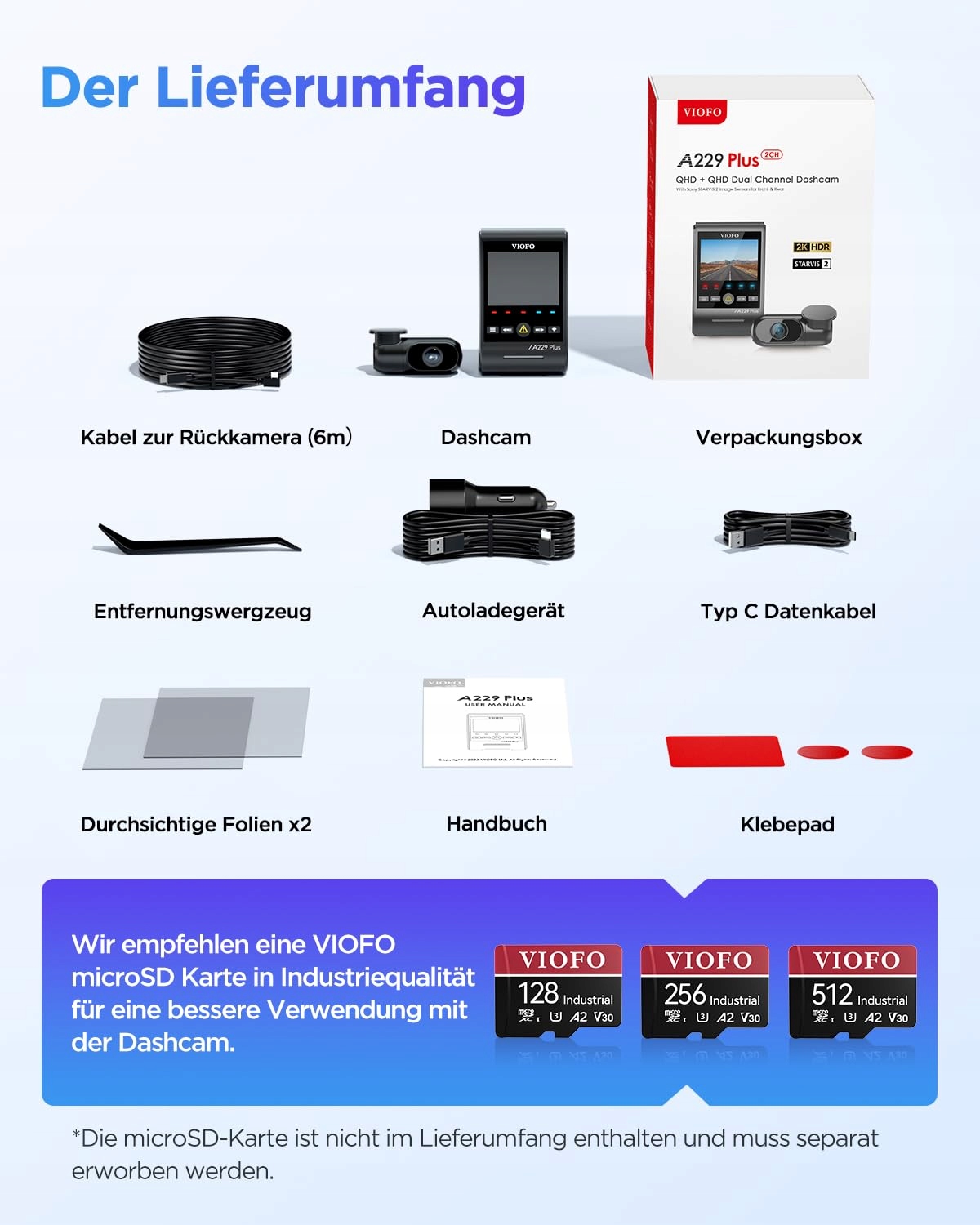 VIOFO A229 Plus 2K Dual Dash Cam Front Rear GPS WiFi Night Vision — miniatura 8