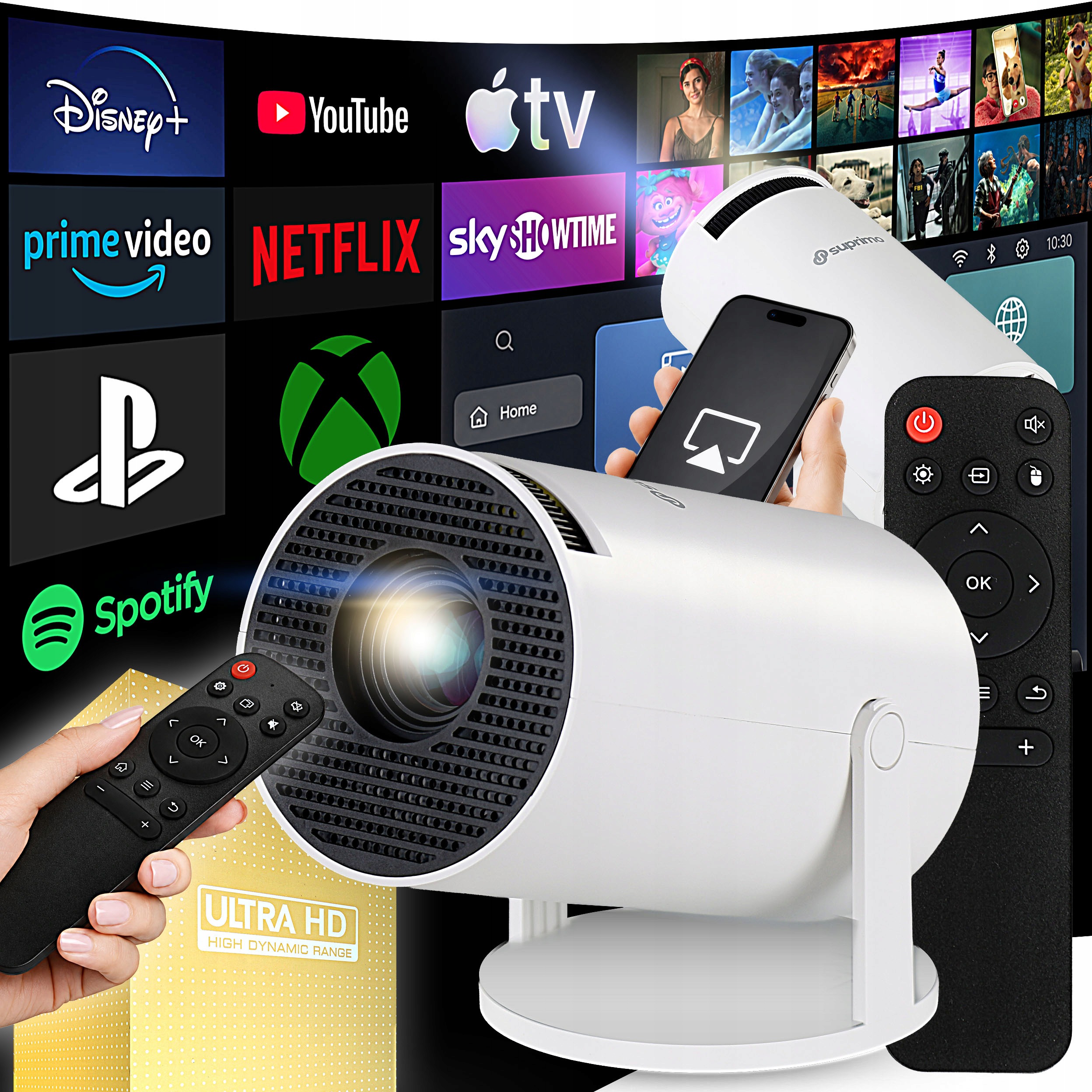 Projektor Android 13 Wifi Led 4K Přenosný Smart Tv Reproduktor Dálkové Ovládání