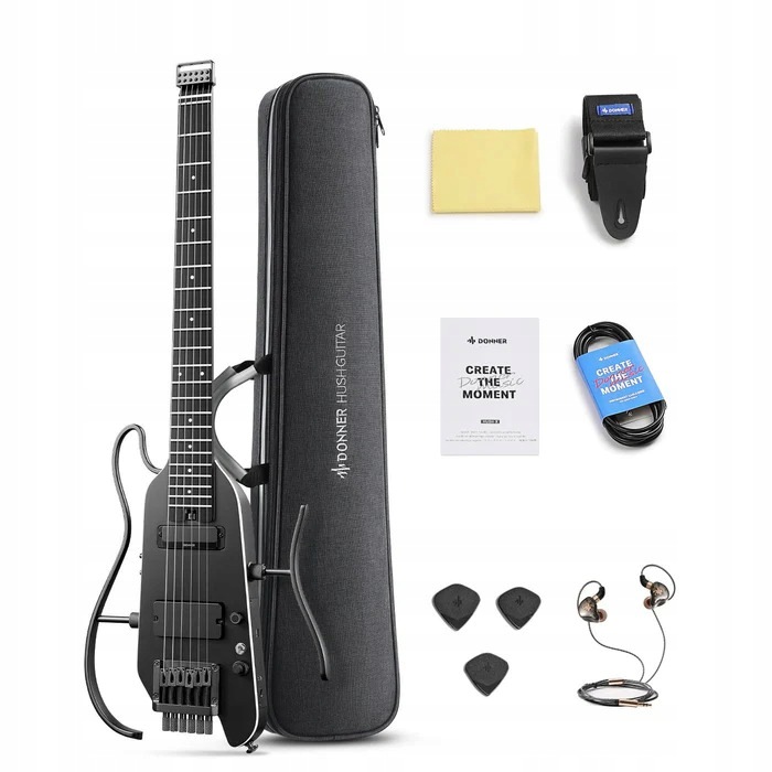 Donner Hush-x Pro Black Elektrická kytara typu headless s multiefektem Dxp