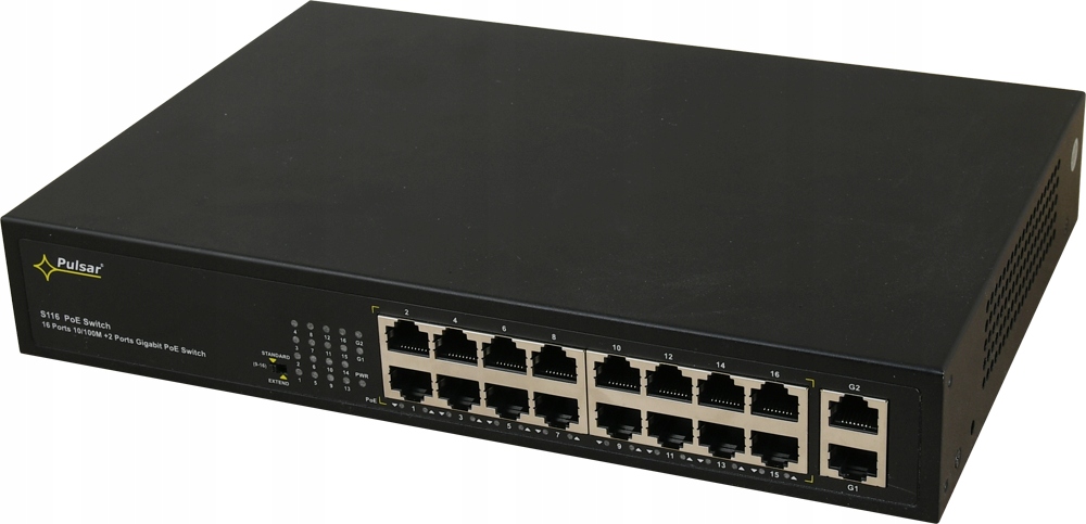 Switch 18-portowy PoE do 16 kamer IP S116 Pulsar