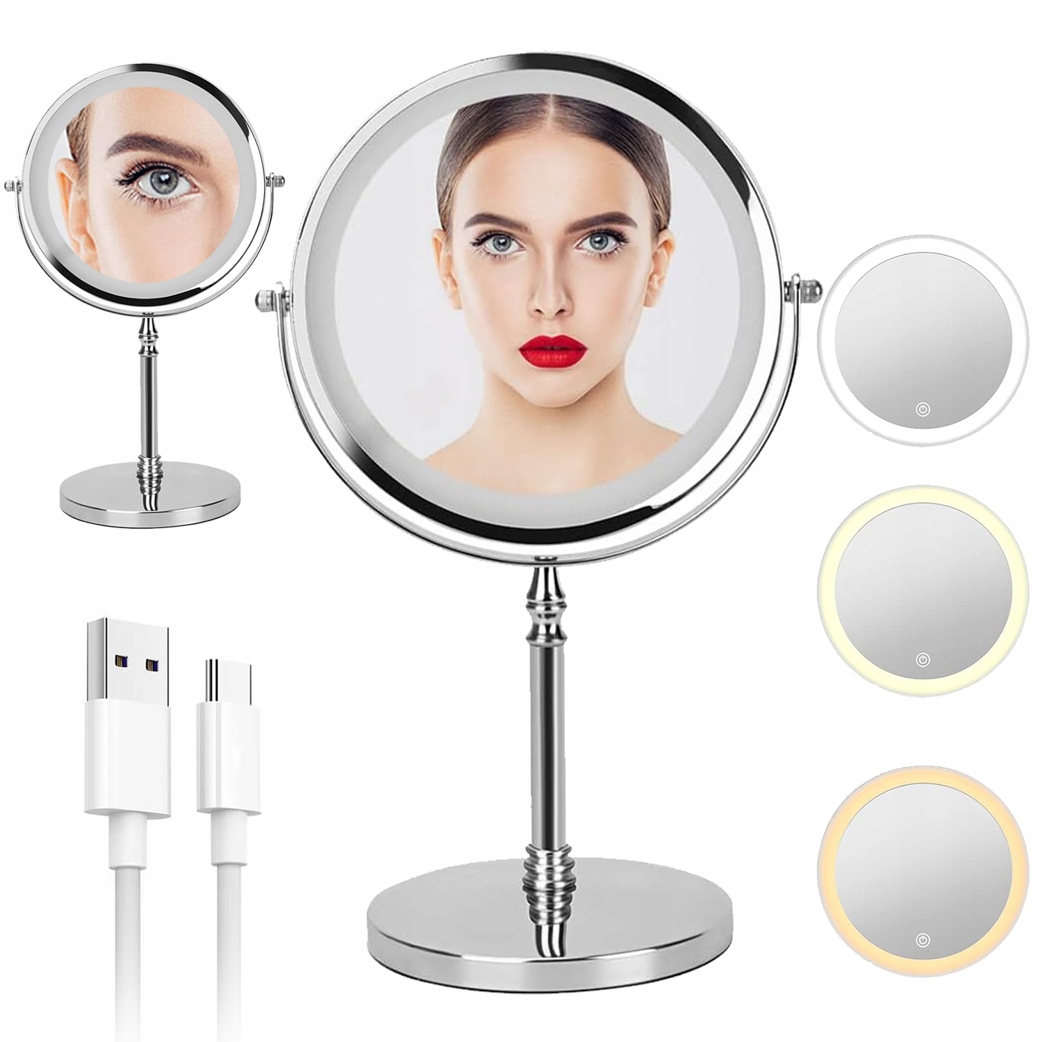 Kosmetické Zvětšovací Led Zrcátko Otočné, Zvětšovací, 3 Barvy Usb