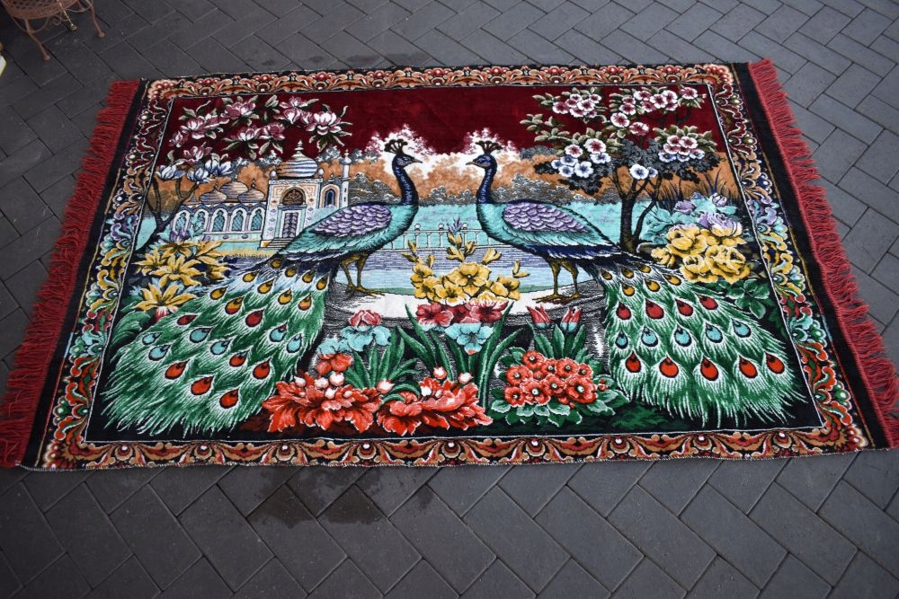 LŚNIĄCY BAWEŁNIANY STYLOWY KILIM - PAWIE - 1,20/2,00m