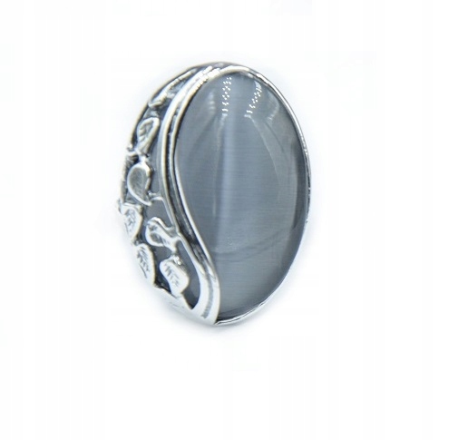 

Pierścionek Srebrny Szary Kamień Listki Rozmiar 17