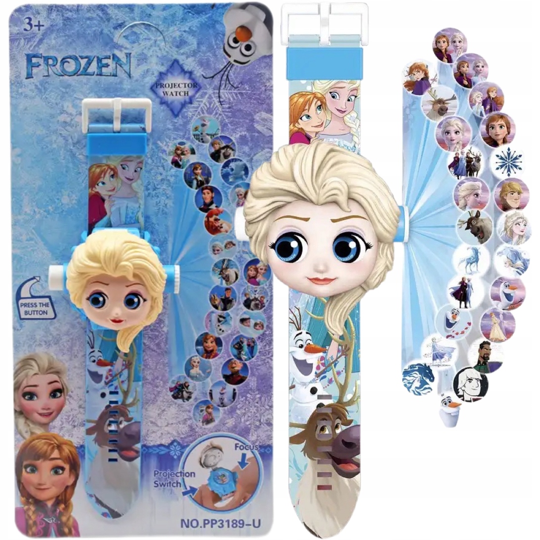 ELSA ZEGAREK 3D LED Z PROJEKTOREM KRAINA LODU ELZA FROZEN