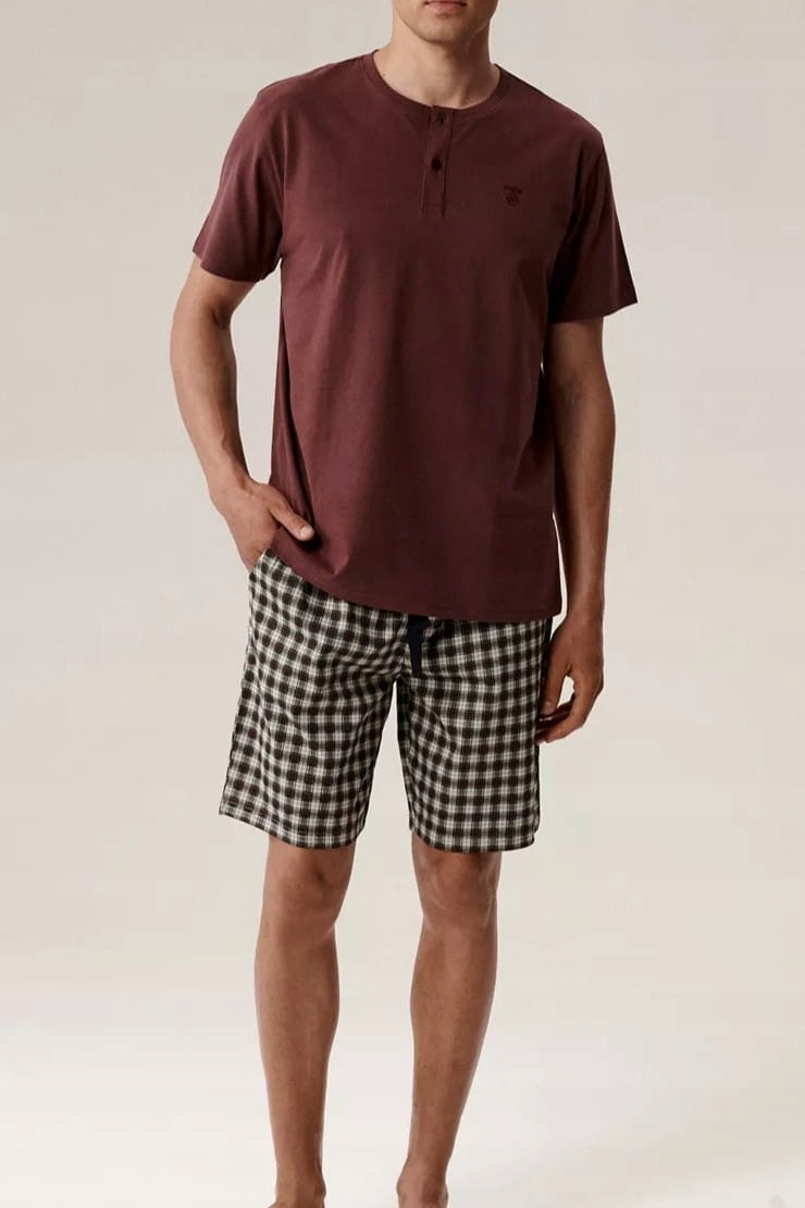 Pánské pyžamo s krátkým rukávem Atlantic NMP-397 vínově šedé [Velikost M]