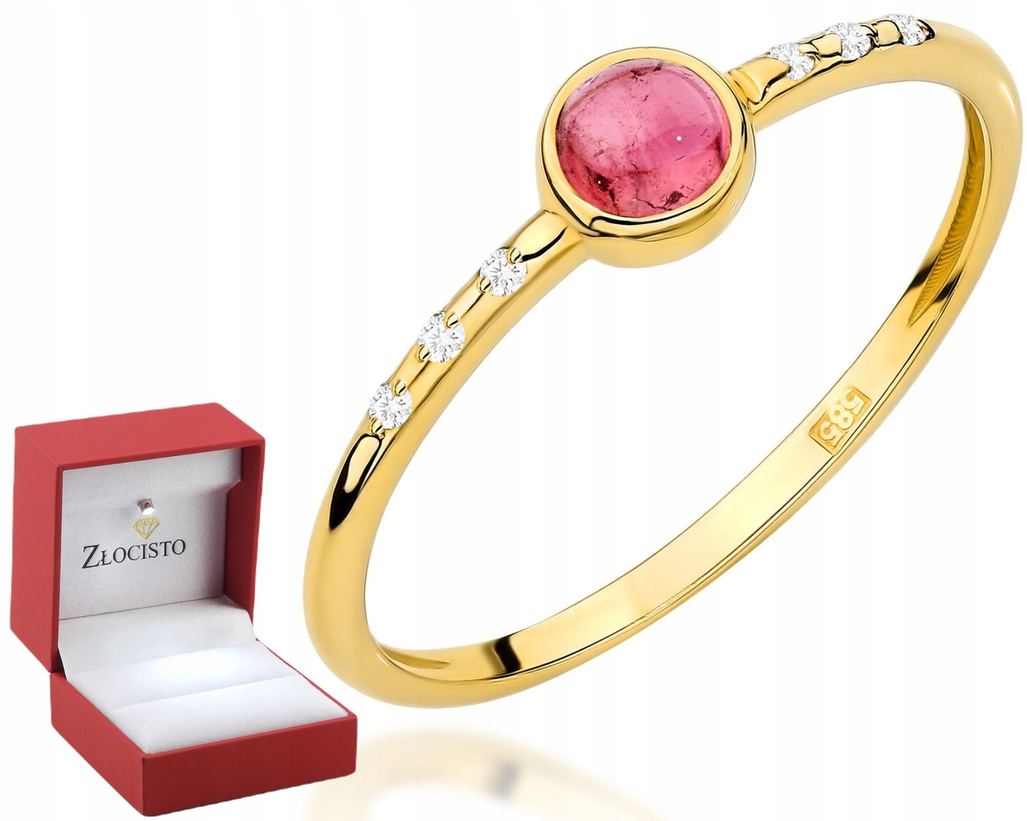 Zlatý Prstýnek S Brilianty A Růžový Turmalín Žluté Zlato Gravírování 585