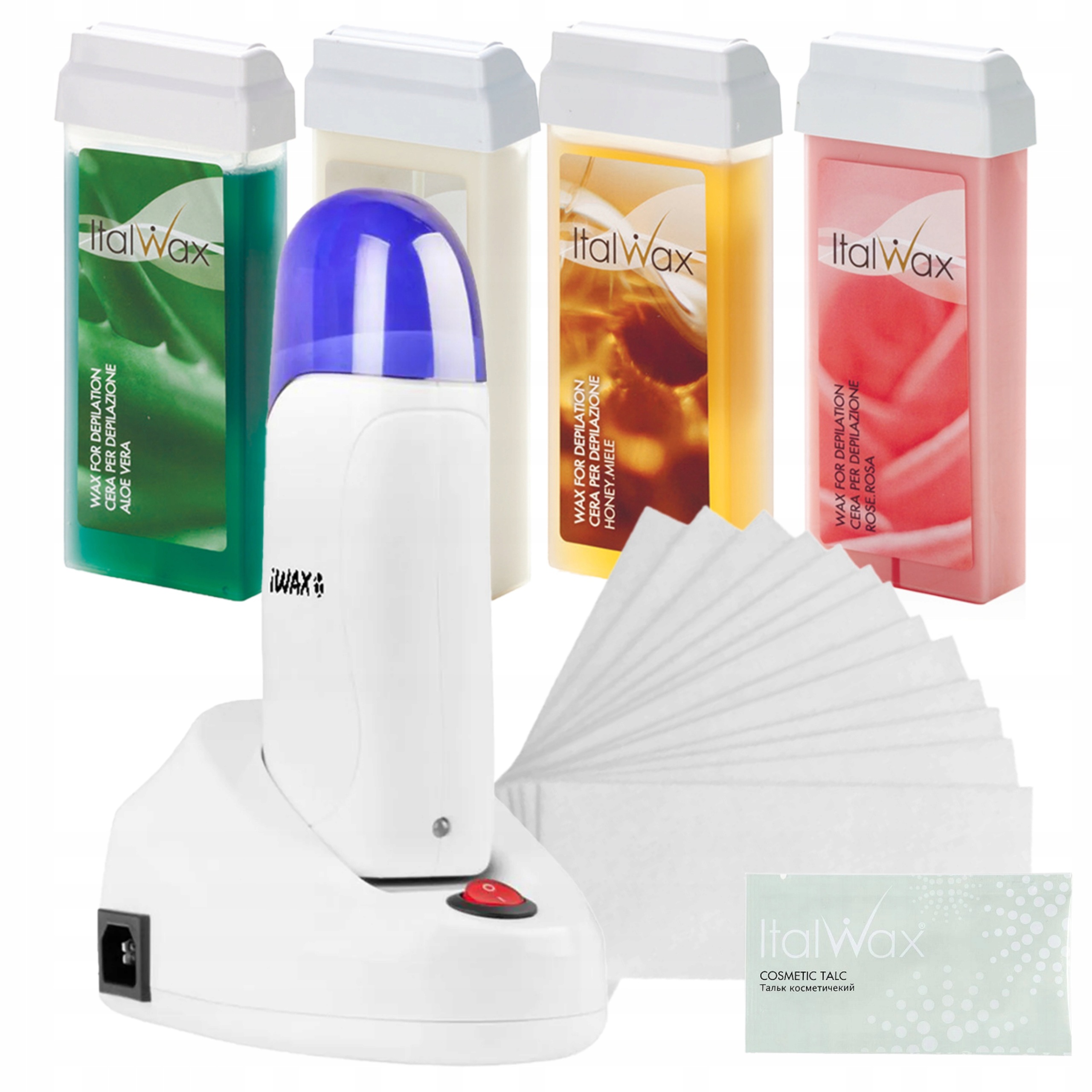 ItalWax Zestaw 4x Wosk Do Depilacji W Rolce 100ml Paski Podgrzewacz Talk