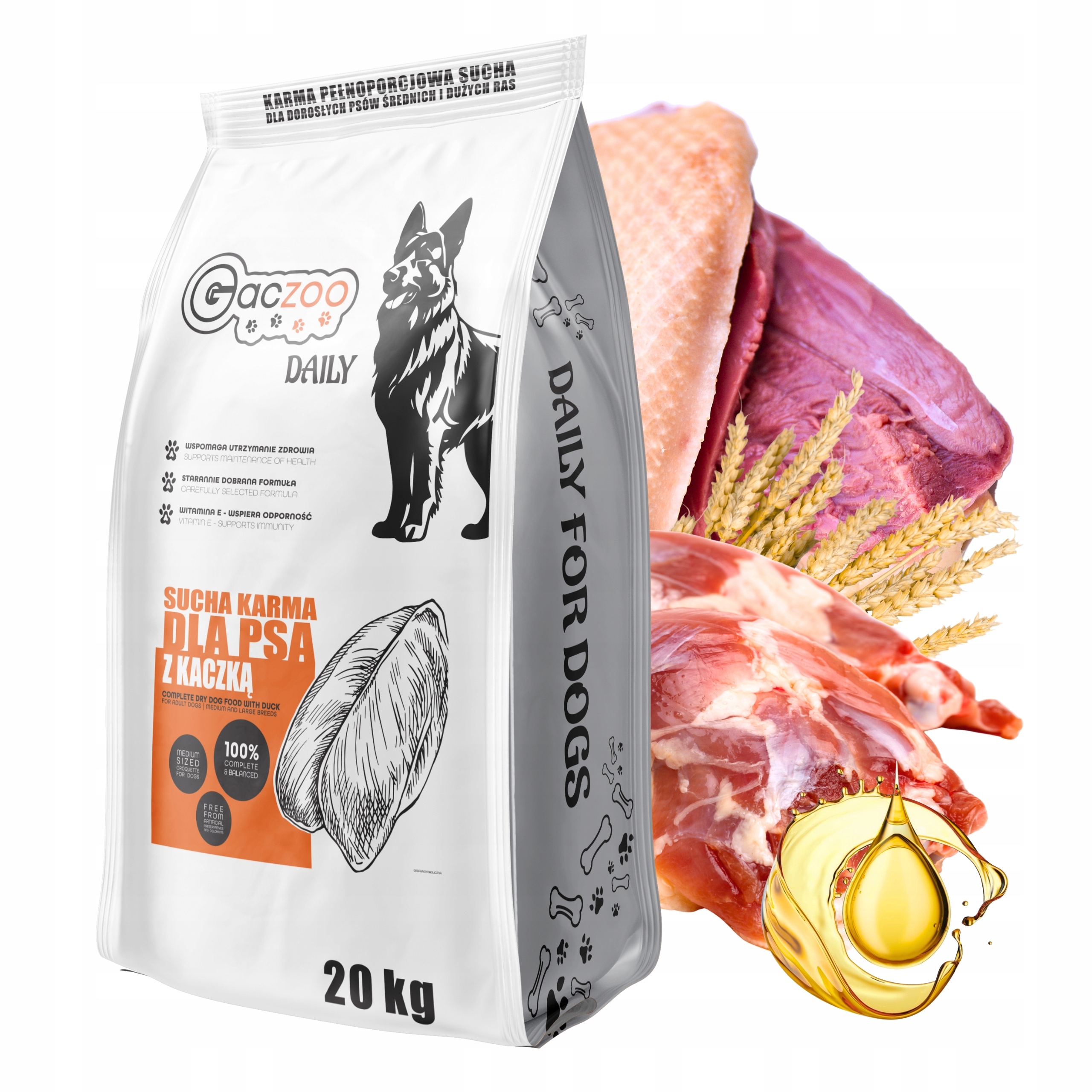 Levně Suché krmivo pro psy Gaczoo Daily Kachna 20 kg Adult Dog s vitamíny