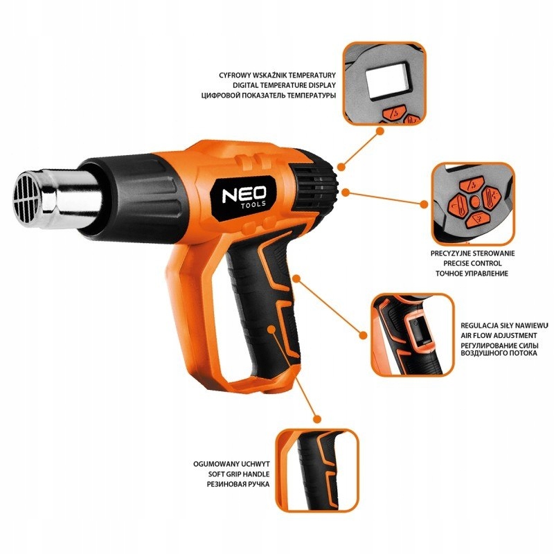NEO OPALARKA 2000W,ZAKRES TEM. 50-600OC,2 BIEGI, WALIZKA Marka Neo Tools