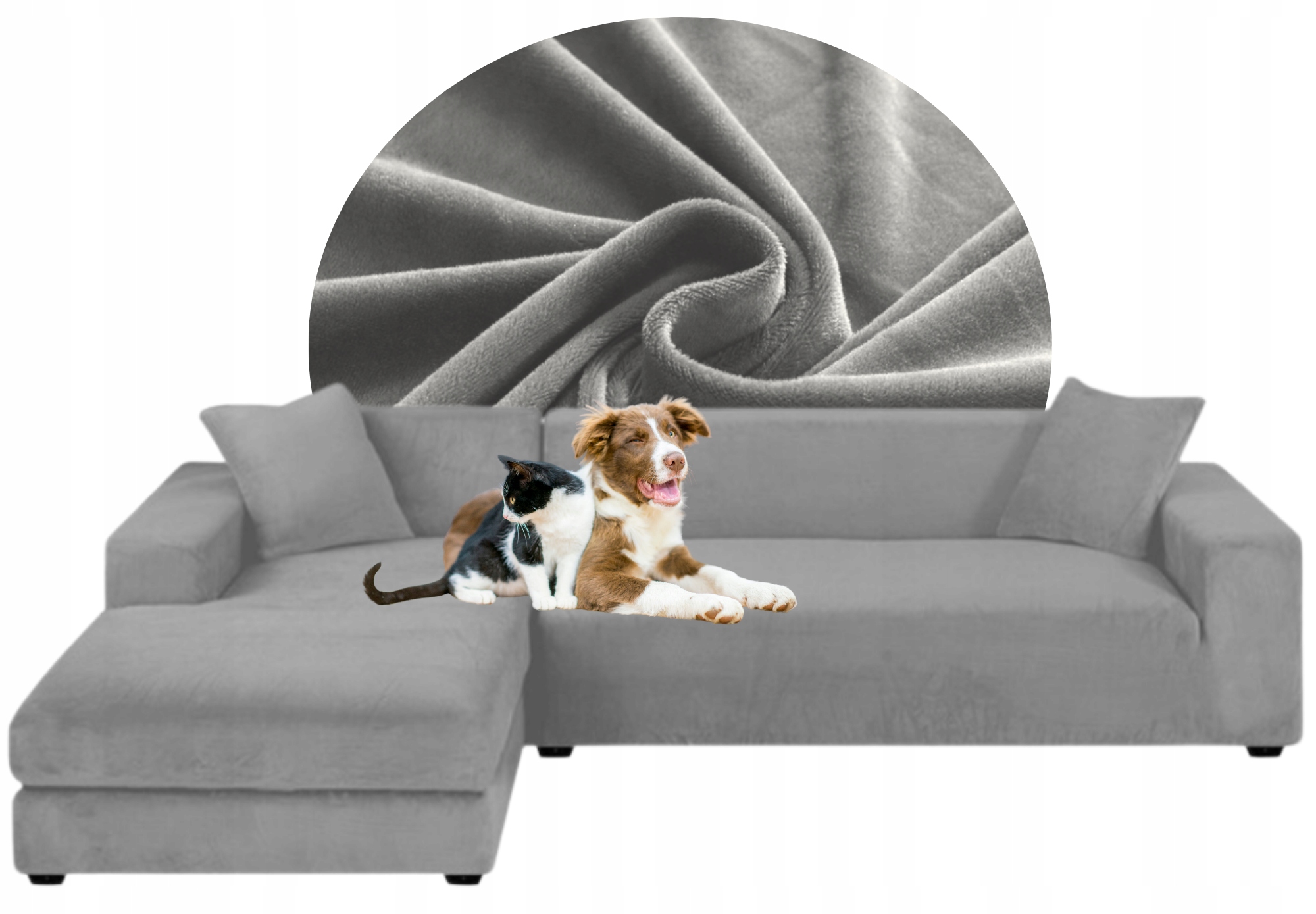 Potah Na Celý Roh Pohovka Světle Šedá Velur Elastický 2+2 Os