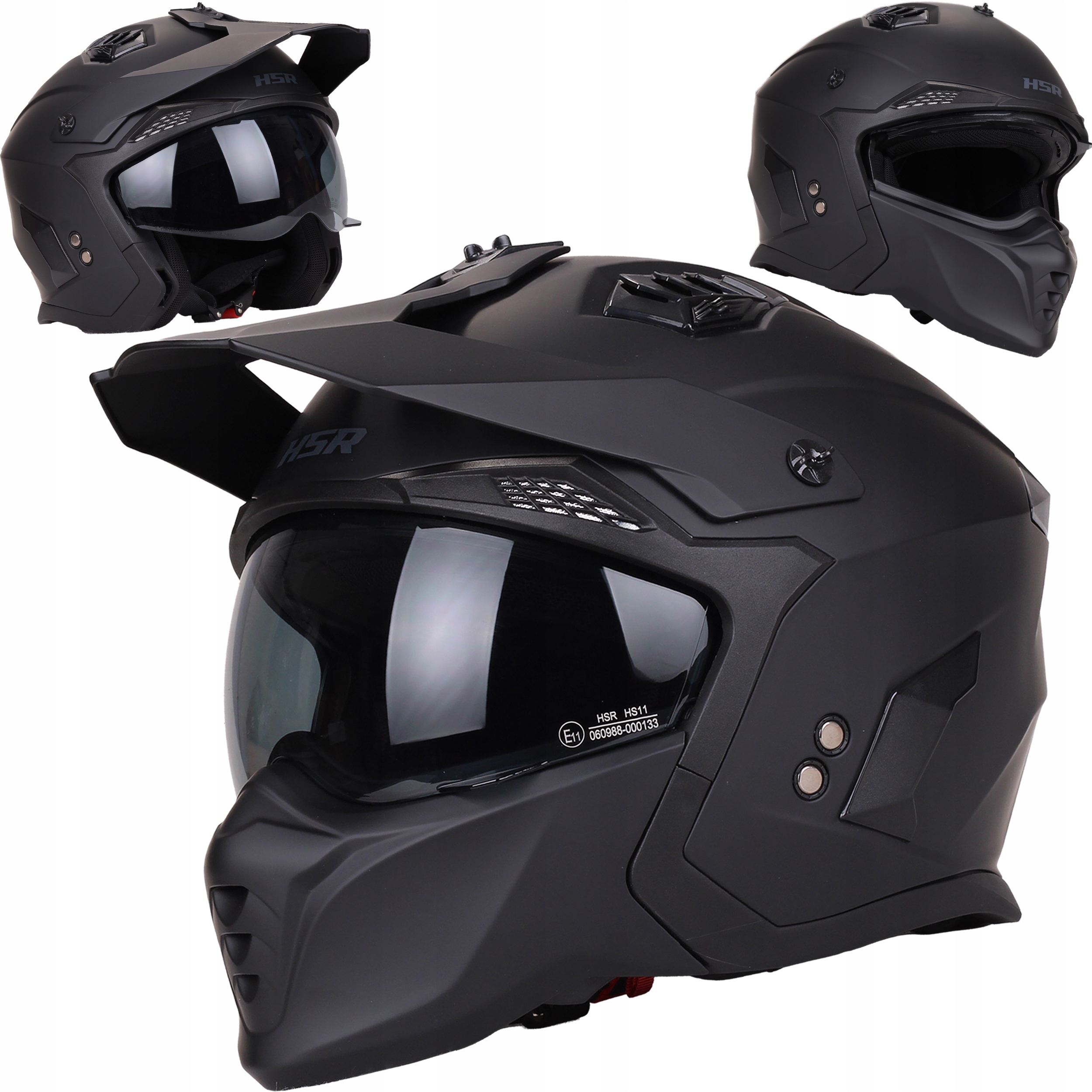 Kask Motocyklowy Hsr HS711 Odpinana Szczęka 4w1 czarny mat ECE22.06 L