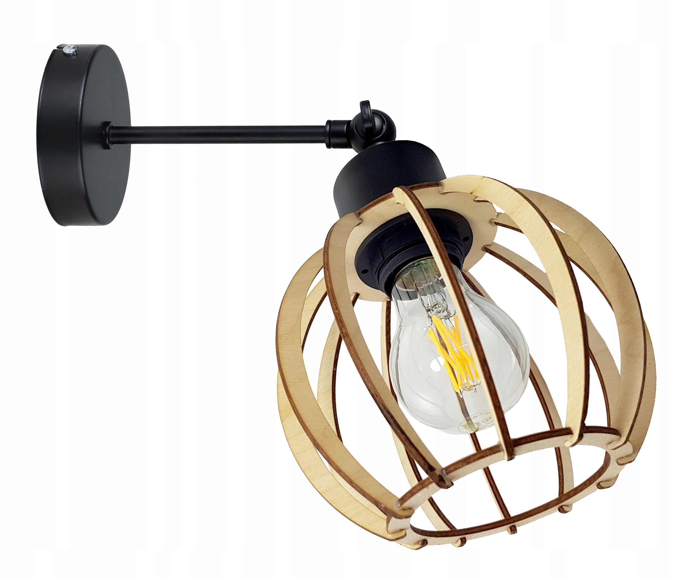 LAMPA KINKIET E27 ścienny ruchomy loft KULA Drewno Materiał dominujący metal
