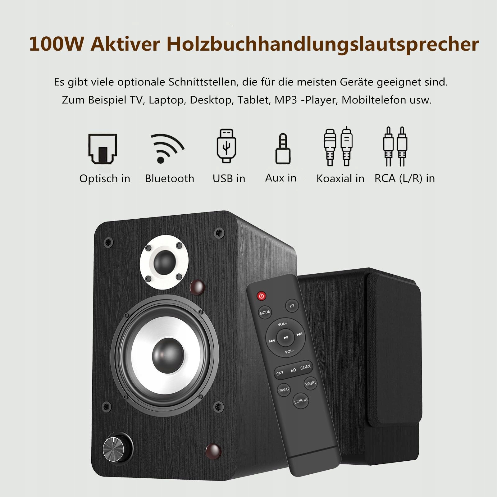 HANLIM Aktywne Głośniki Bluetooth HiFi 100W USB AUX Optyczne RCA Czarne — miniatura 2