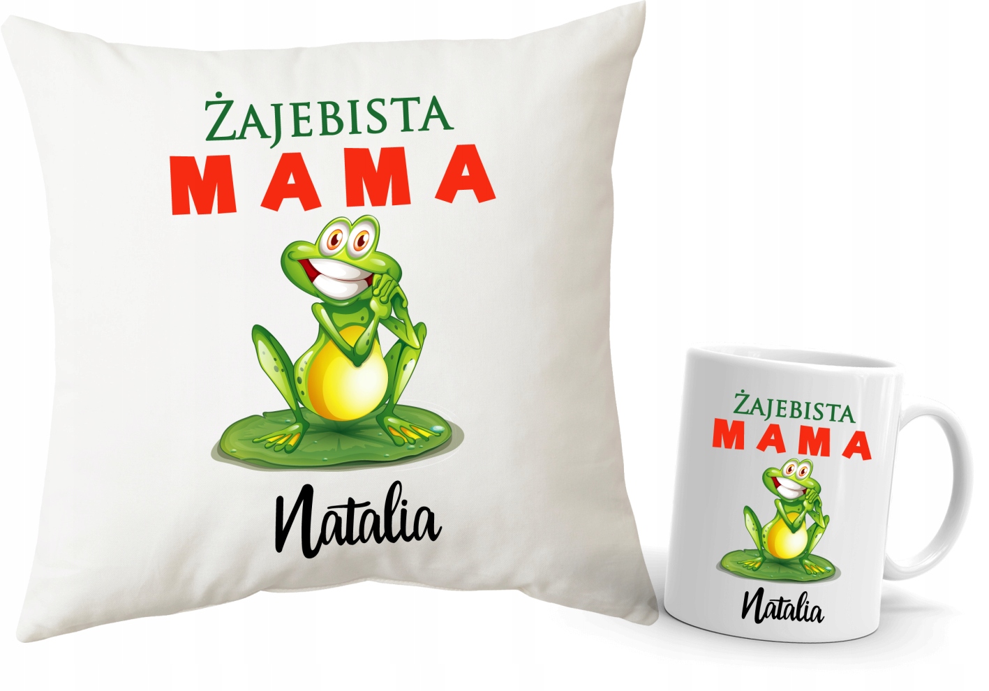 PODUSZKA + KUBEK dla MAMY Żajebista Mama + IMIĘ Mamy