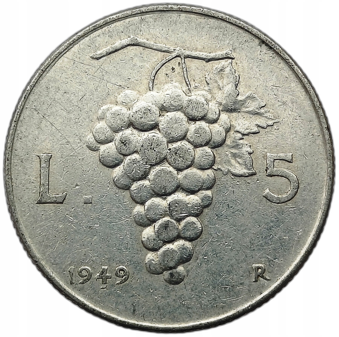 WŁOCHY 5 LIRA 1949 R OWOC KIŚĆ WINOGRONA