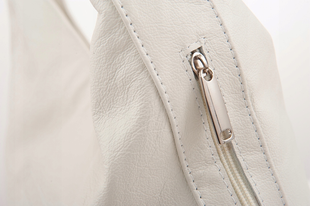 KREMOWA TOREBKA JASNO BEŻOWA SKÓRZANA torba worek WŁOSKA SKÓRA VERA PELLE Odcień ecru